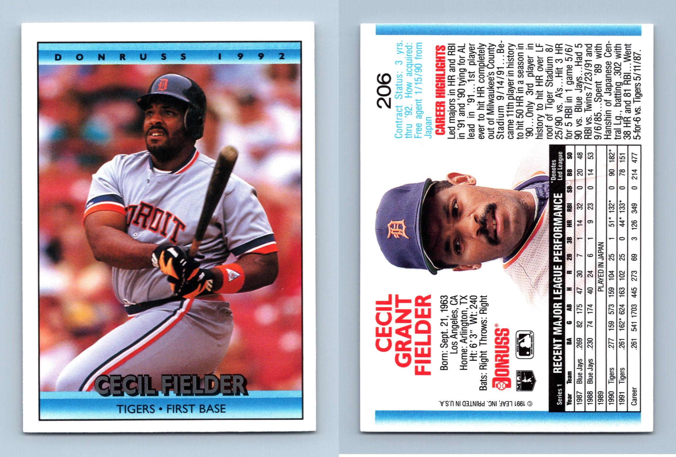 Cecil Fielder - Tigers #206 Donruss 1992 Baseball Trading Card
