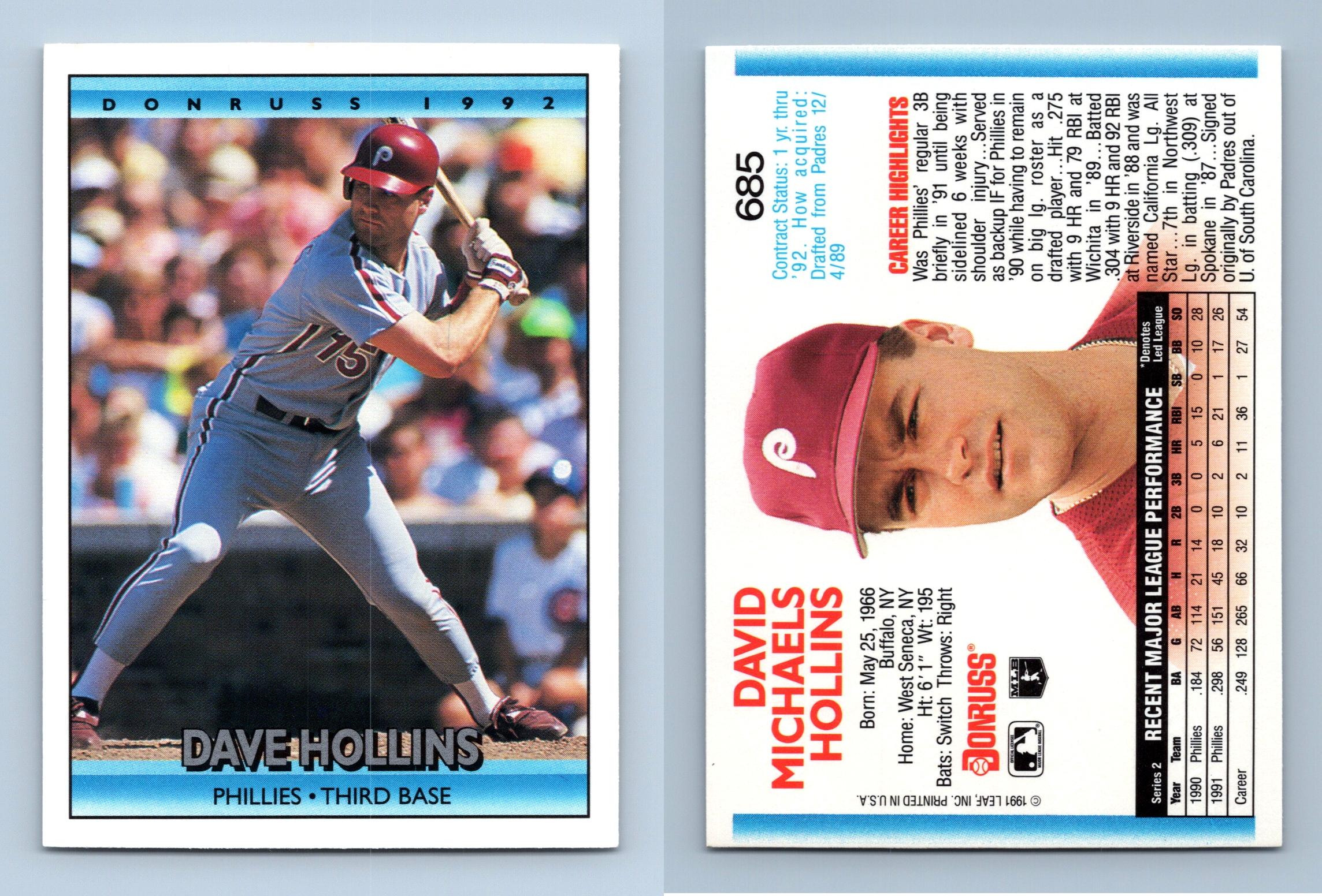 Dave Hollins - Phillies #685 Donruss 1992 Baseball Trading Card