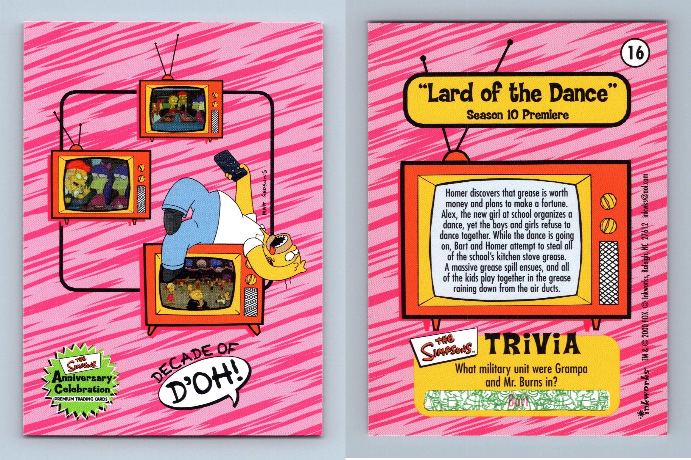 Lard Of The Dance 16 The Simpsons 10th Anniversary 2000 Inkworks