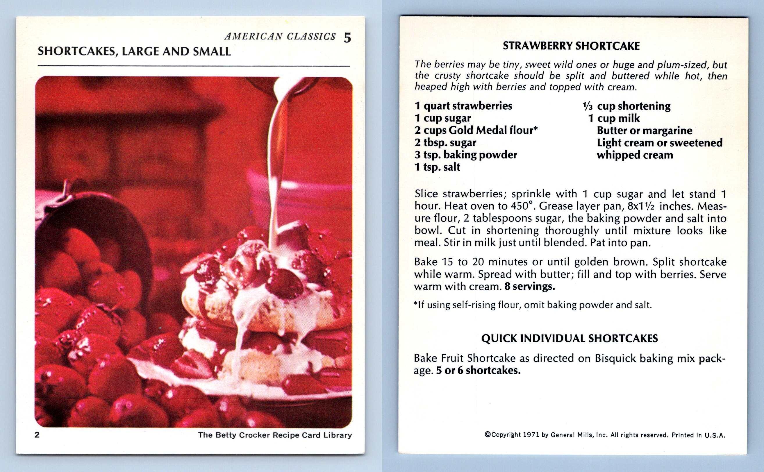 Shortcakes 5 American Classics Betty Crocker 1971 Recipe Card 4588