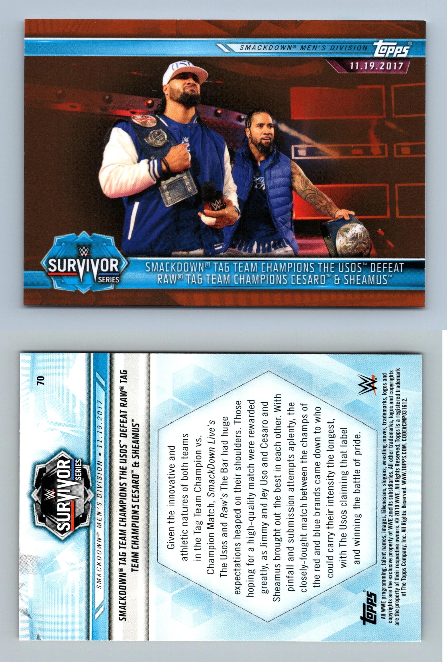 The Usos Defeat Cesaro & Sheamus 70 WWE Champions 2019 Topps Bronze