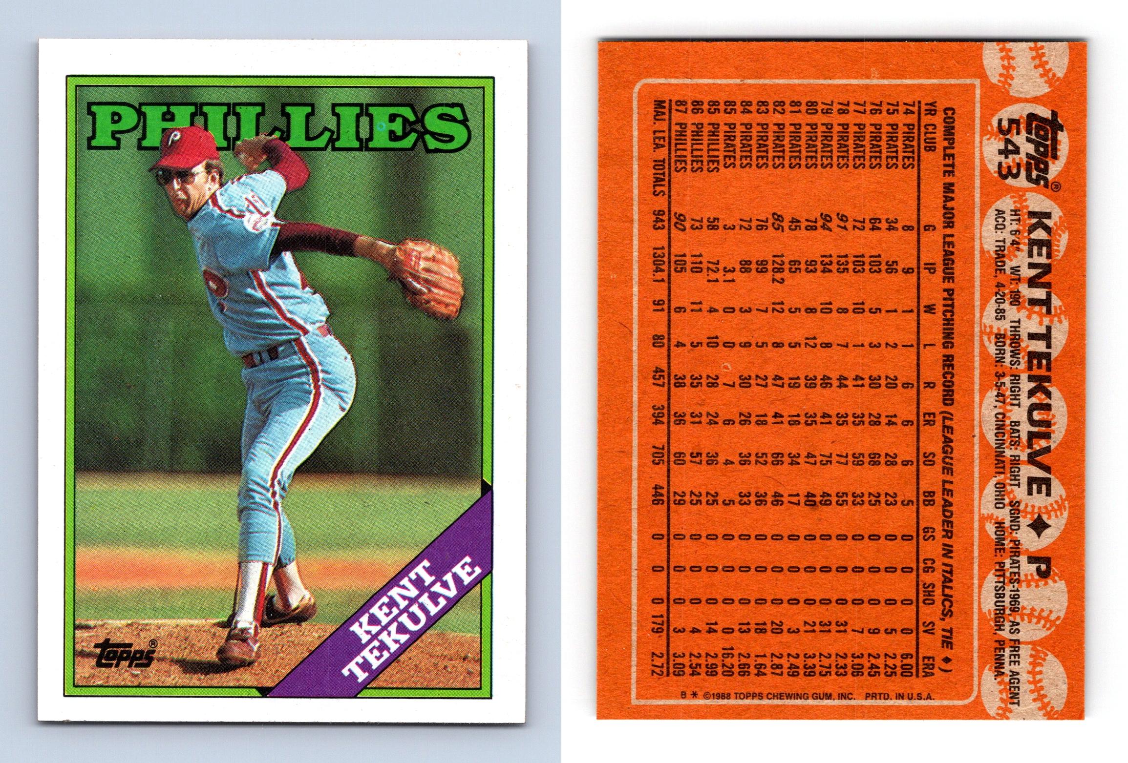 Kent Tekulve - Phillies #543 Topps 1988 Baseball Trading Card