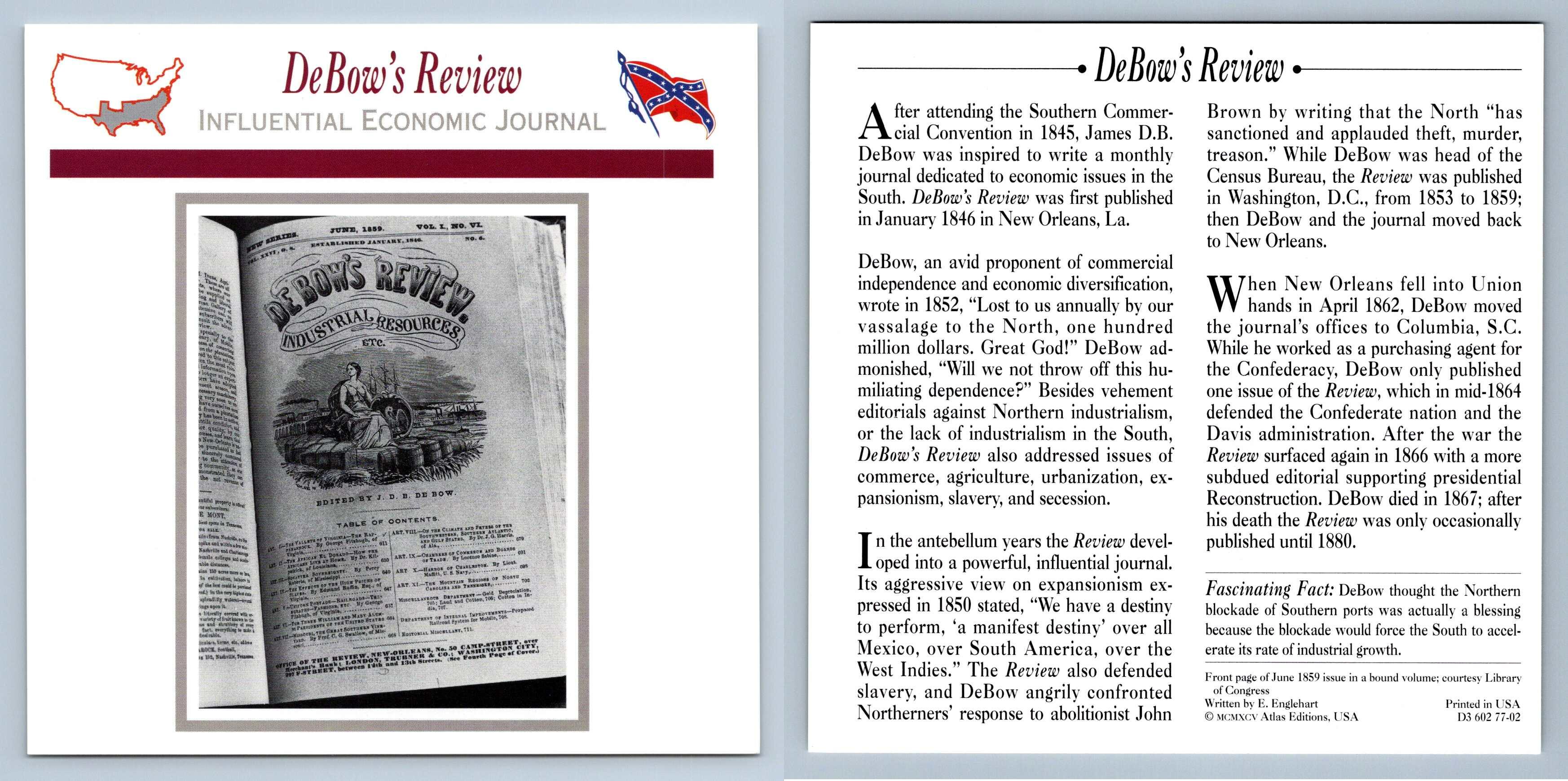 Influential Economic Journal DeBow's Review Crisis Atlas Ed