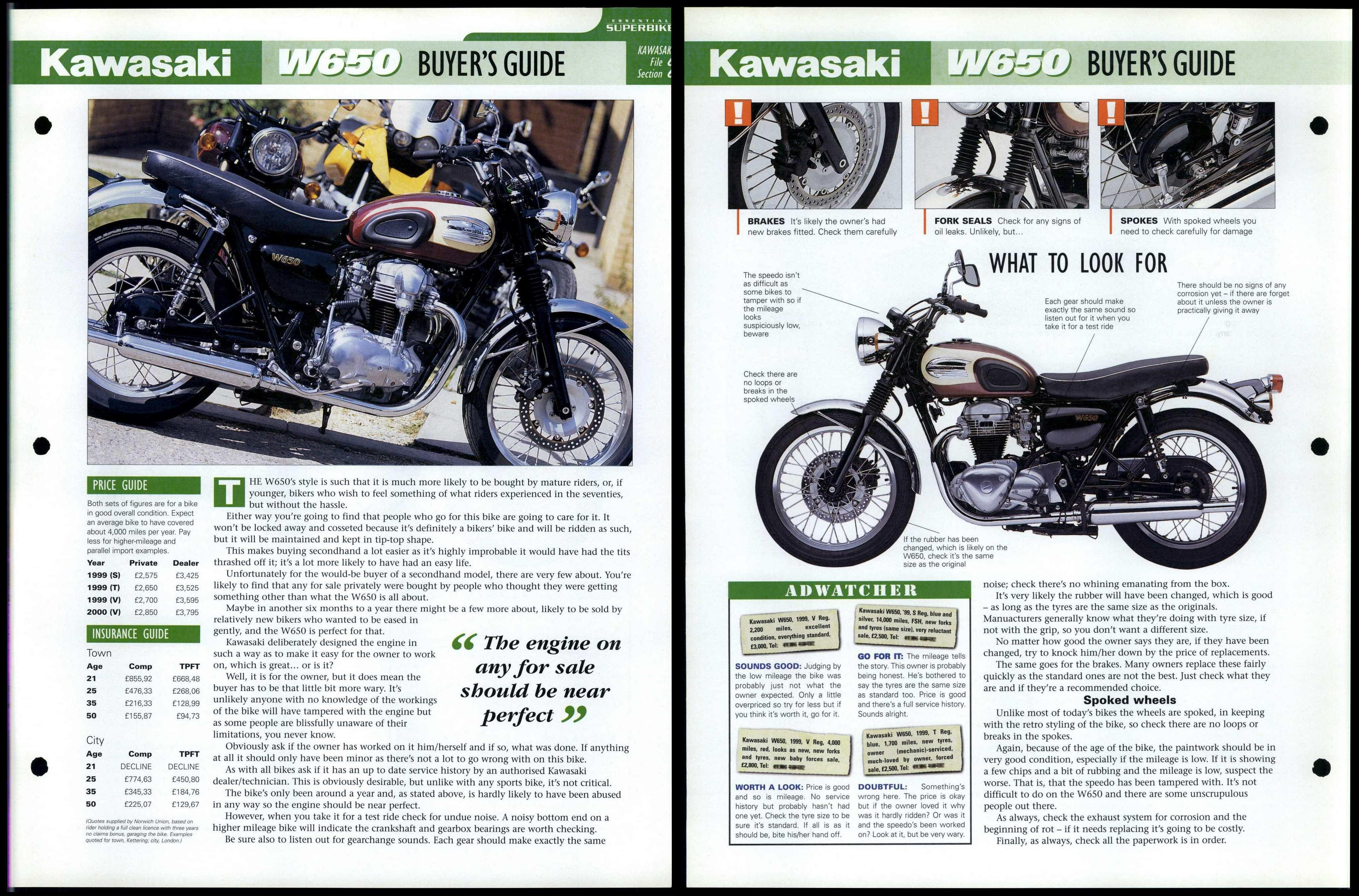 Kawasaki W650 - Buyers Guide - Essential Superbike Data File Page