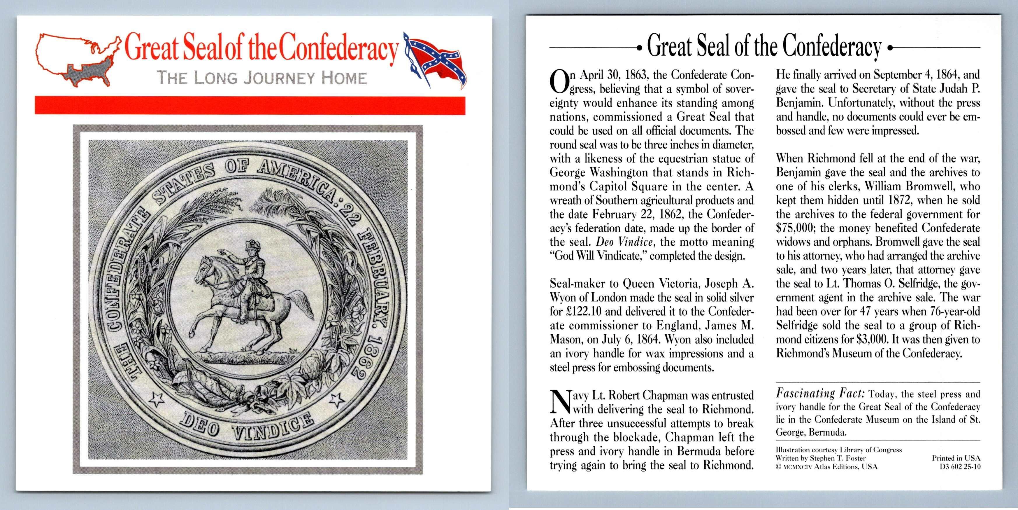 The Long Journey Home - Great Seal Of The Confederacy - Flags - Atlas Ed.  Civil War Card