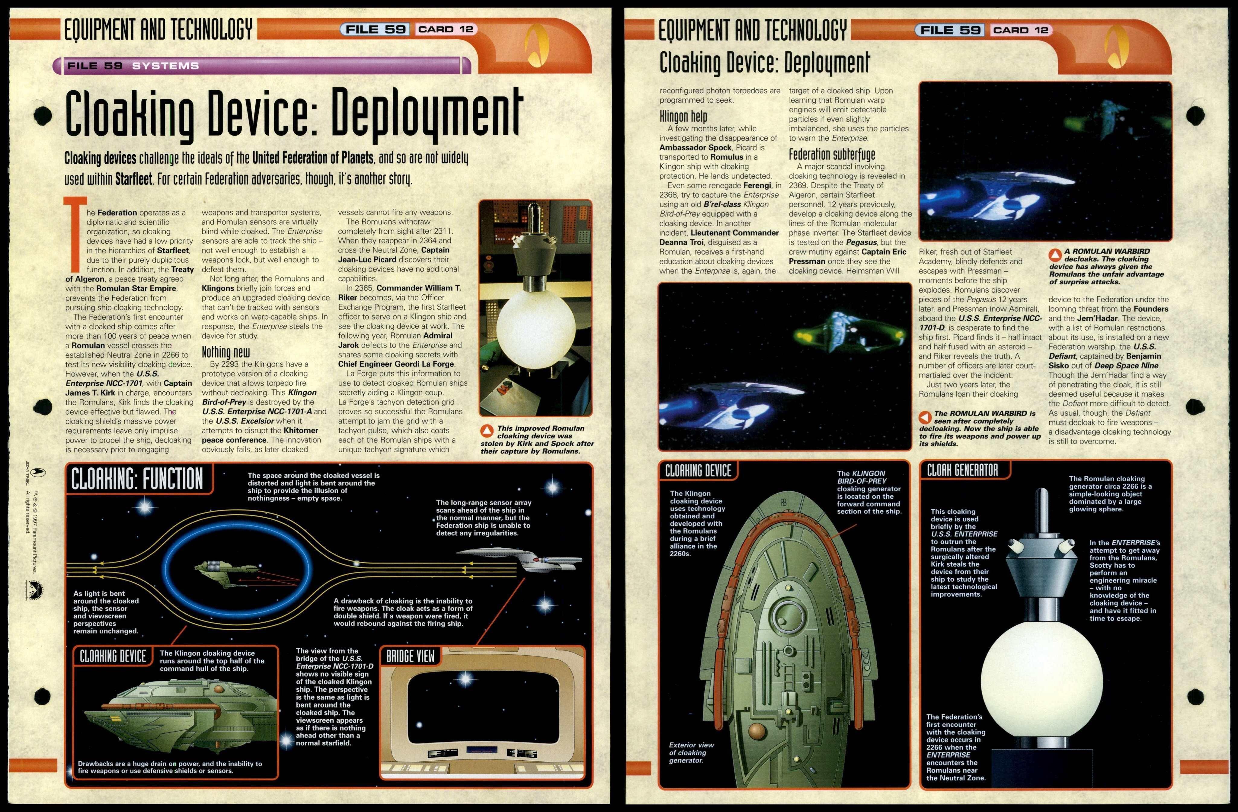 Cloaking Device: Deployment - Systems - Star Trek Fact File Page