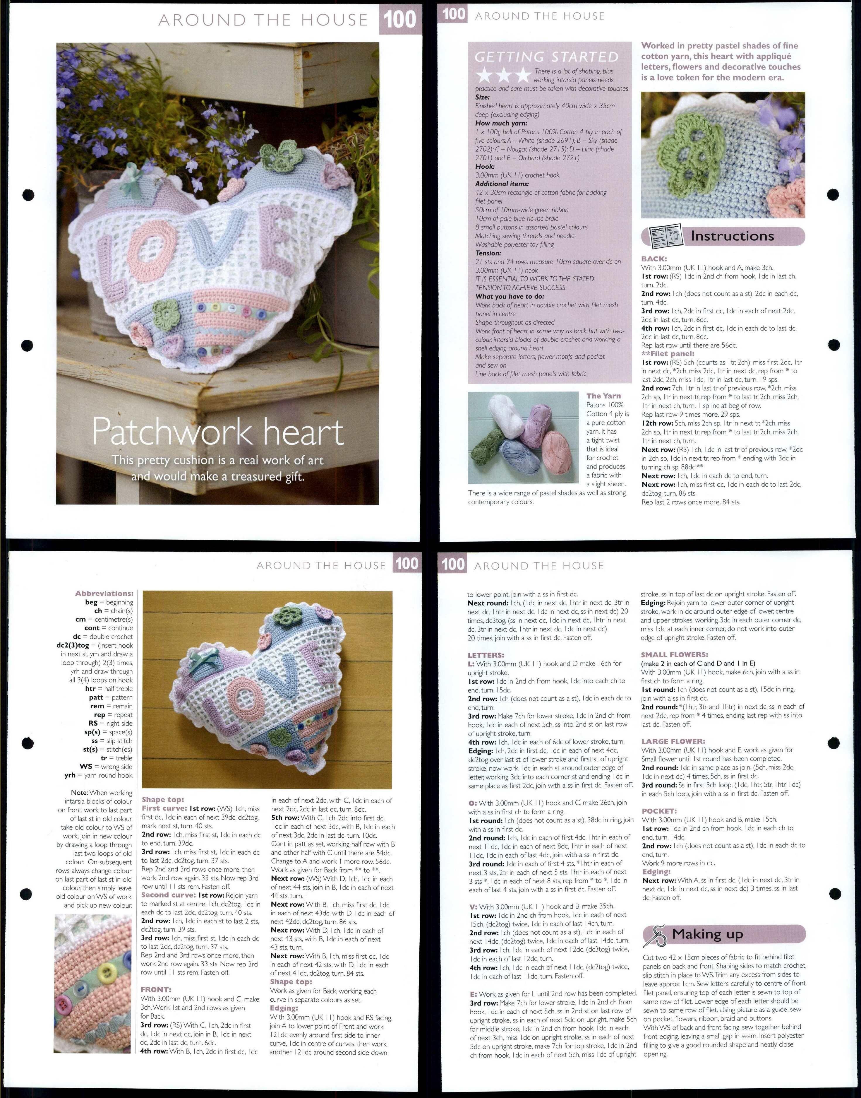 Patchwork Heart 100 Around The House The Art Of Crochet 2 Page Pattern