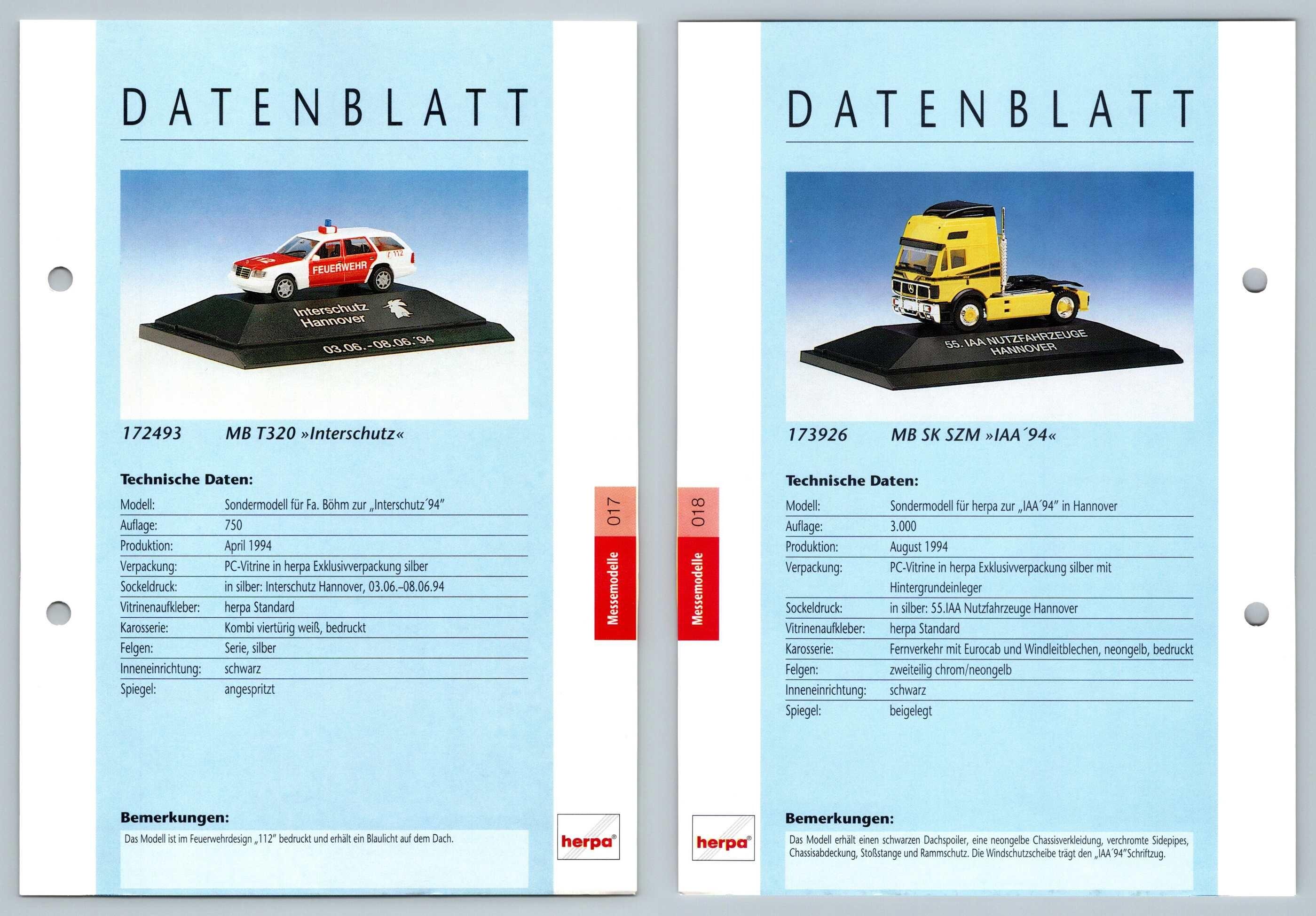 Mb T320 Mb Sk Szm 17 18 Messemodelle Datenblatt Herpa Data Sheet