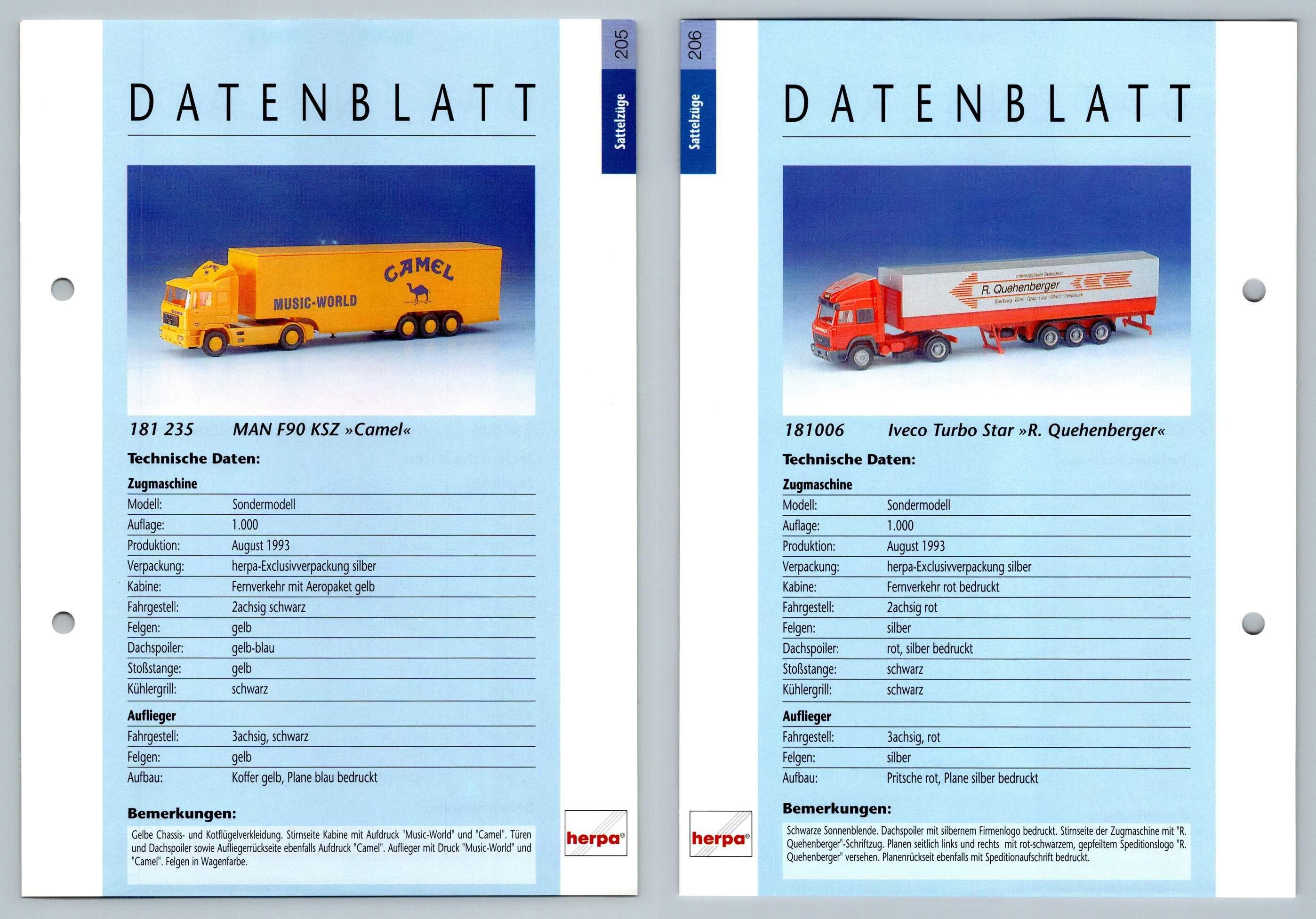 Man F90 Ksz Iveco Turbo Star 205 206 Sattelzuge Datenblatt Herpa