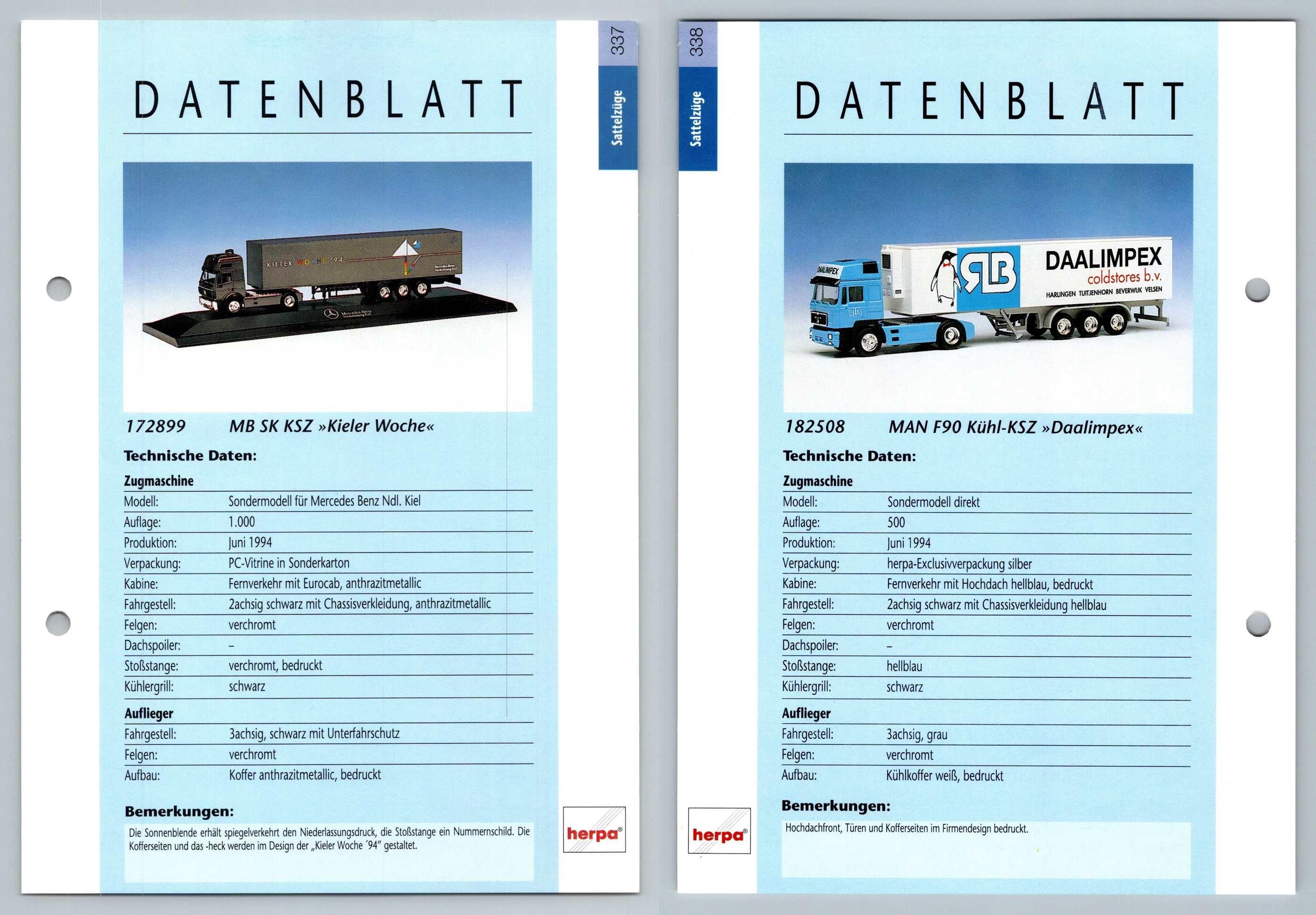 Mb Sk Ksz Man F90 Kuhl 337 338 Sattelzuge Datenblatt Herpa Data Sheet