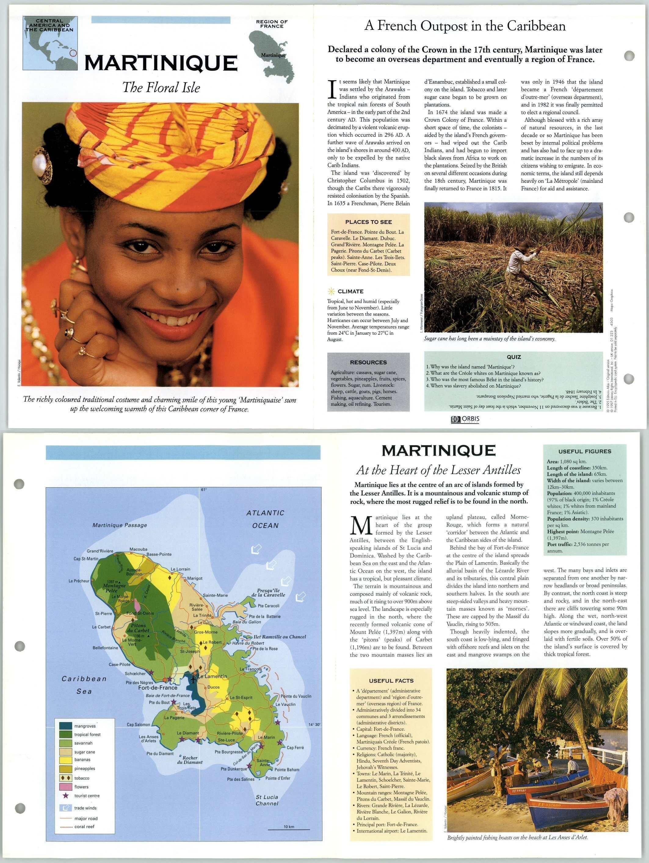 Martinique - Central America - Atlas Of The World Fact File Fold-Out Page