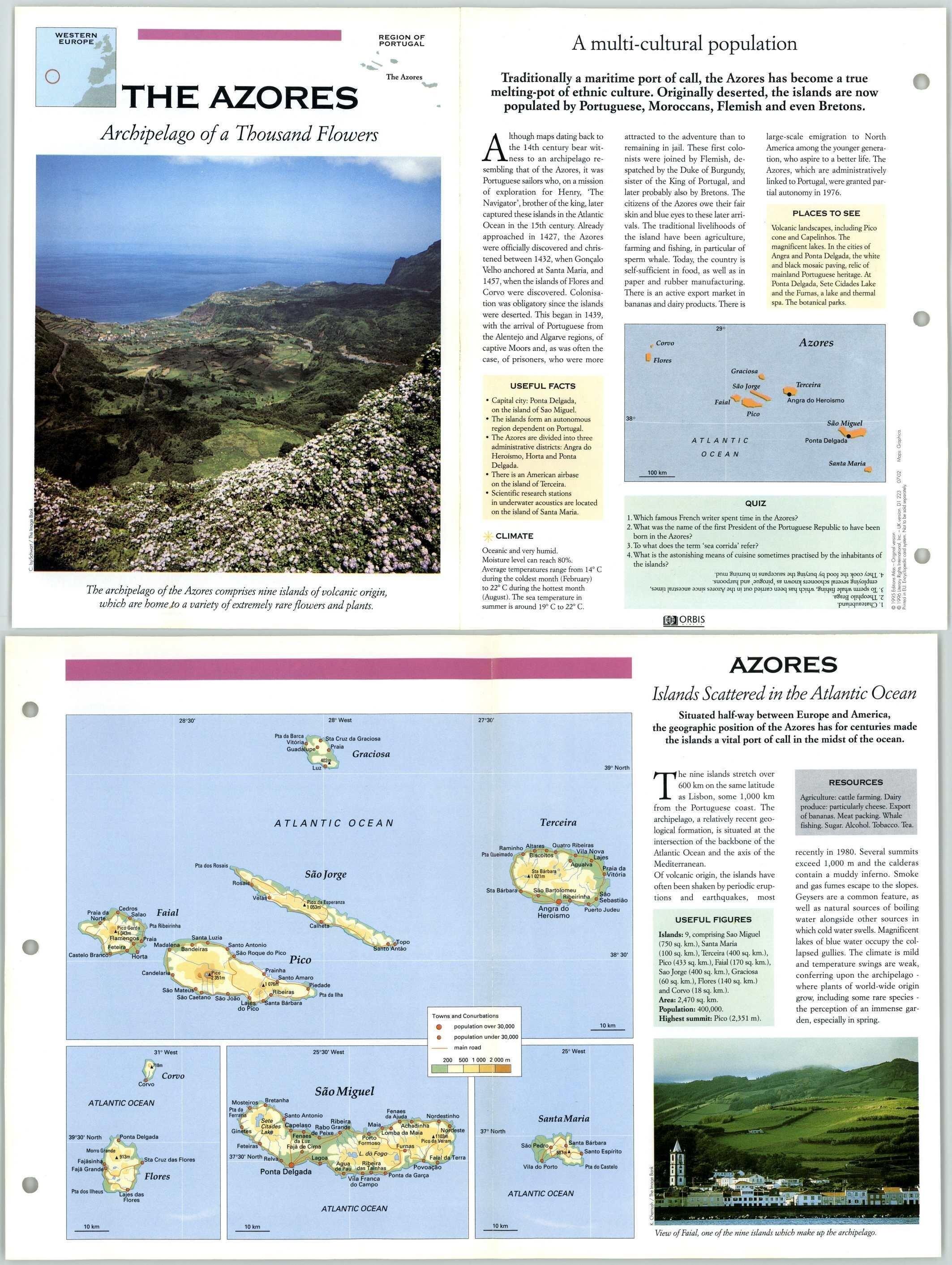 The Azores - Western Europe - Atlas Of The World - Fact File Fold-Out Page