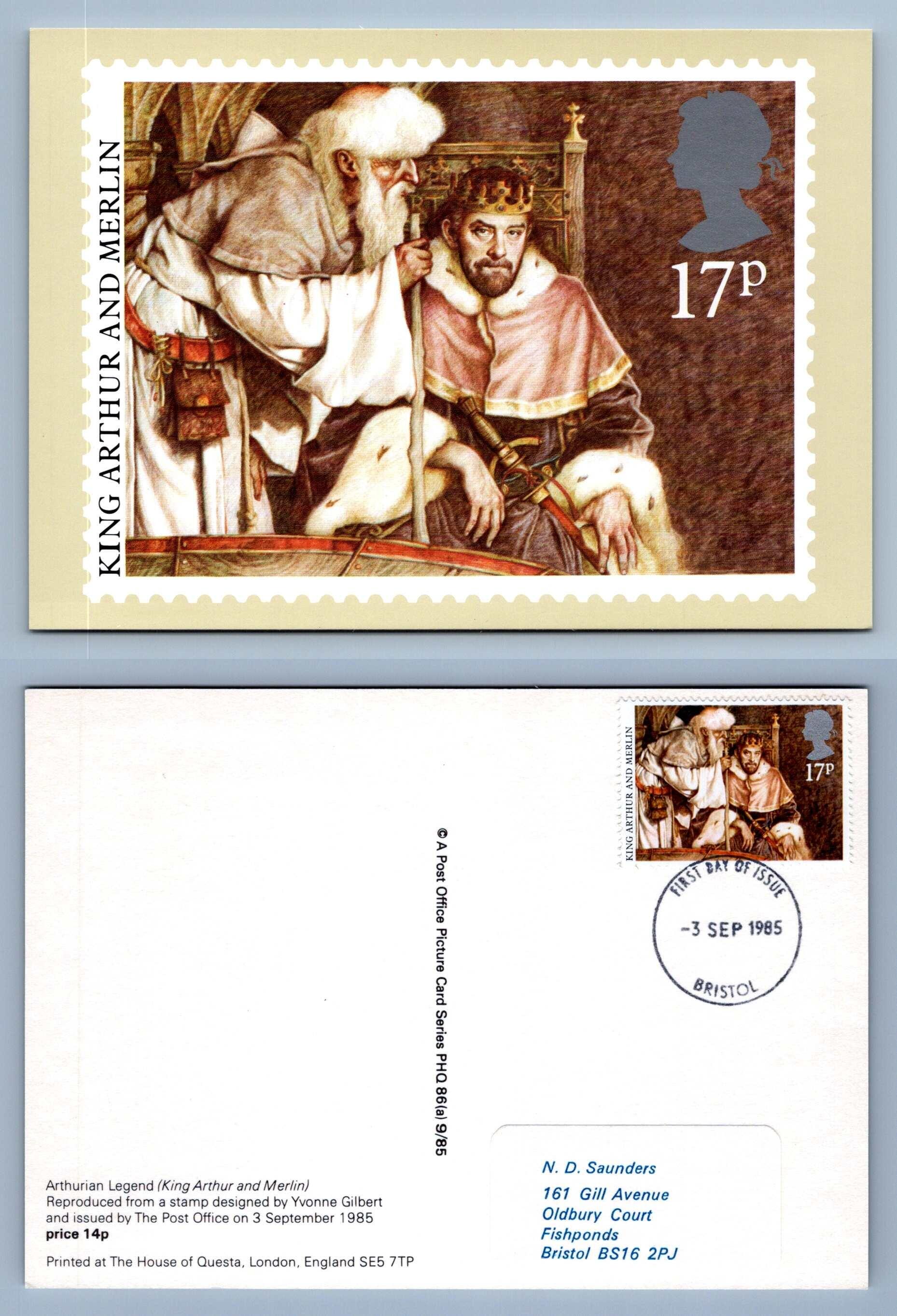 King Arthur & Merlin / Arthurian Legend - 1985 PHQ #86a FDI Used Card - Picture 1 of 2