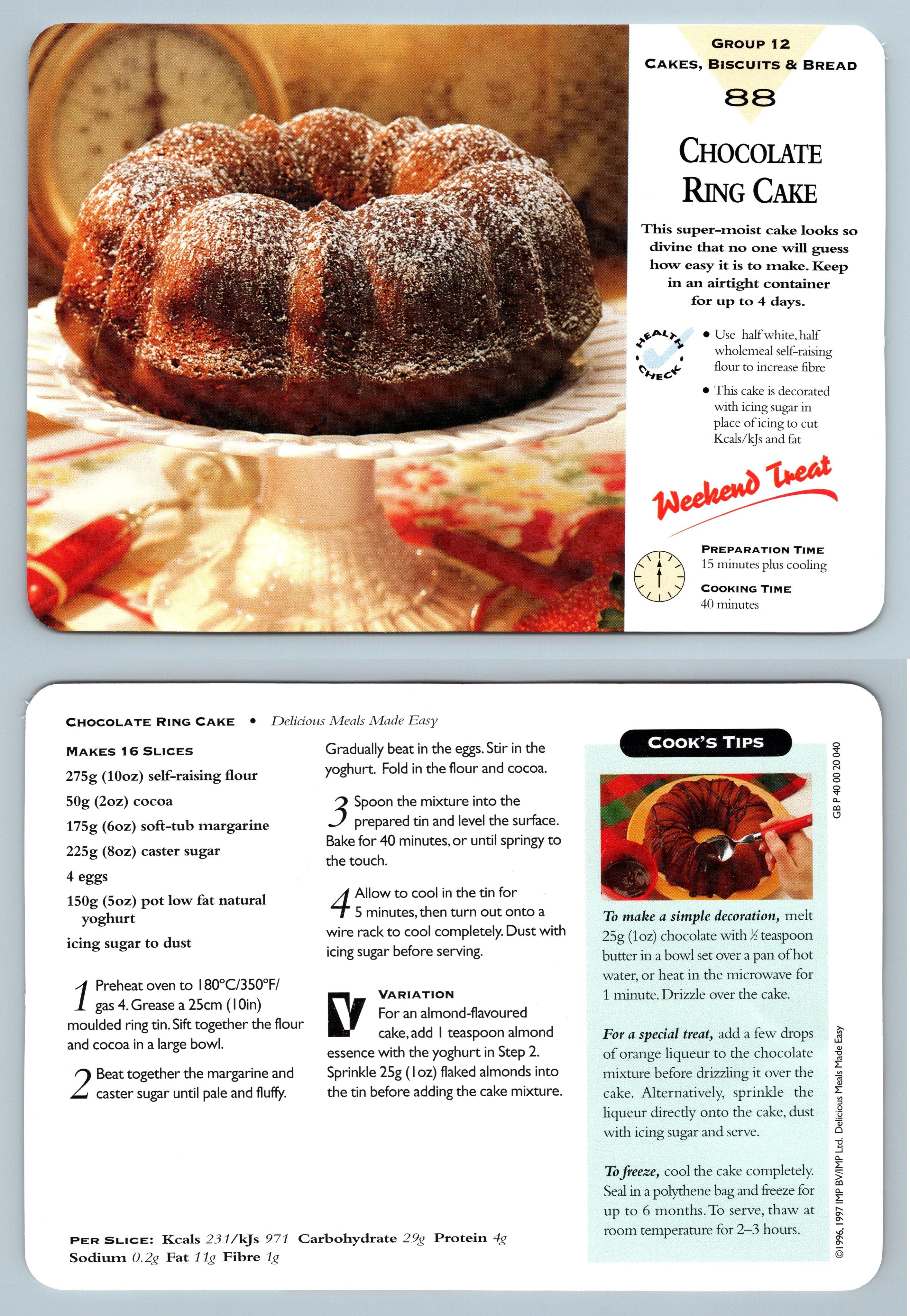 Chocolate Ring Cake 88 Cakes Delicious Meals Made Easy 19967 Recipe