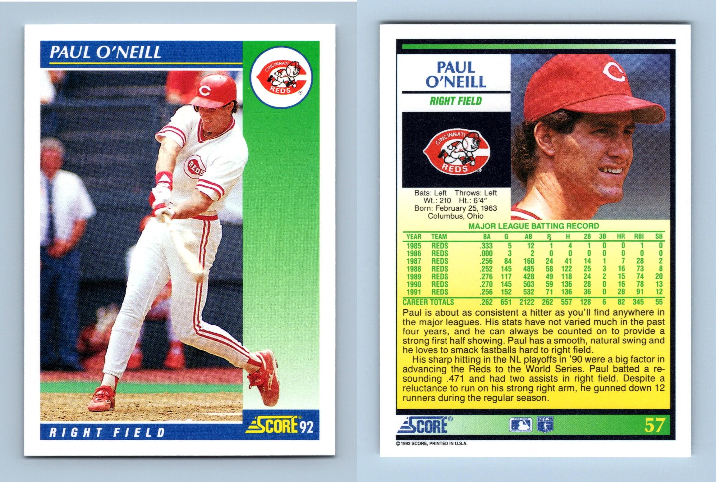 Paul O'Neill - Reds - #57 Score 1992 Baseball Trading Card