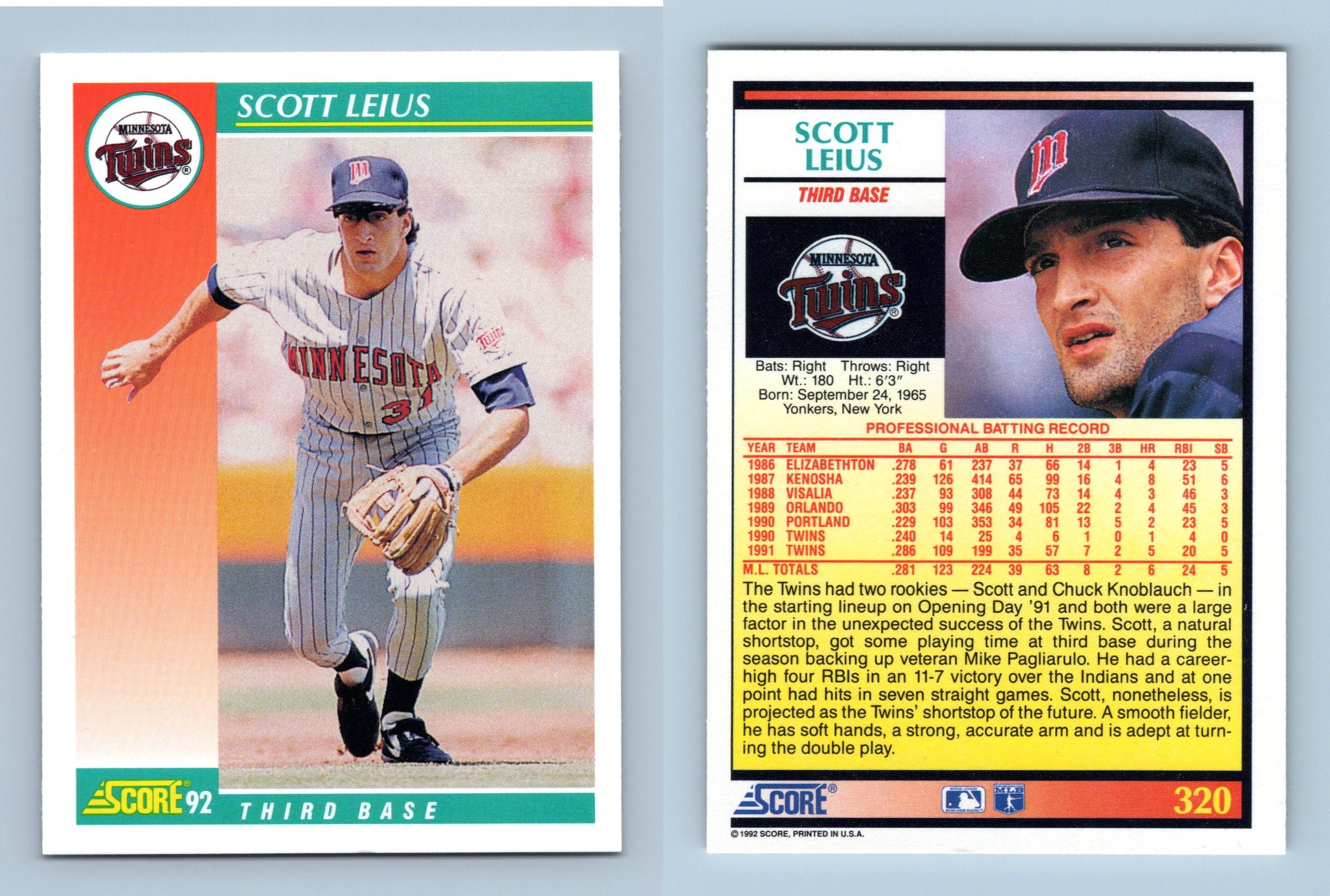 Scott Leius Twins 320 Score 1992 Baseball Trading Card