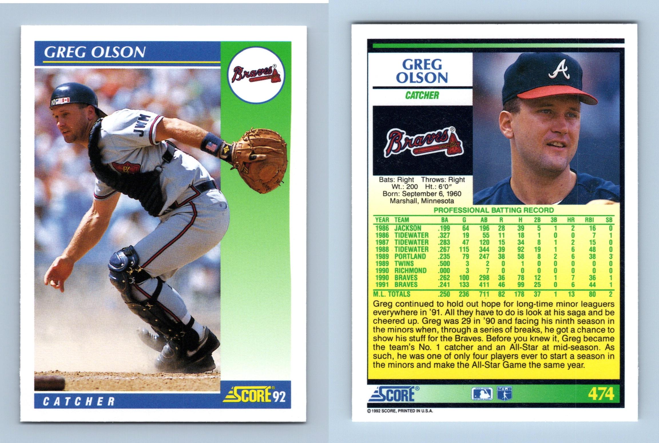 Greg Olson - Brewers - #474 Score 1992 Baseball Trading Card