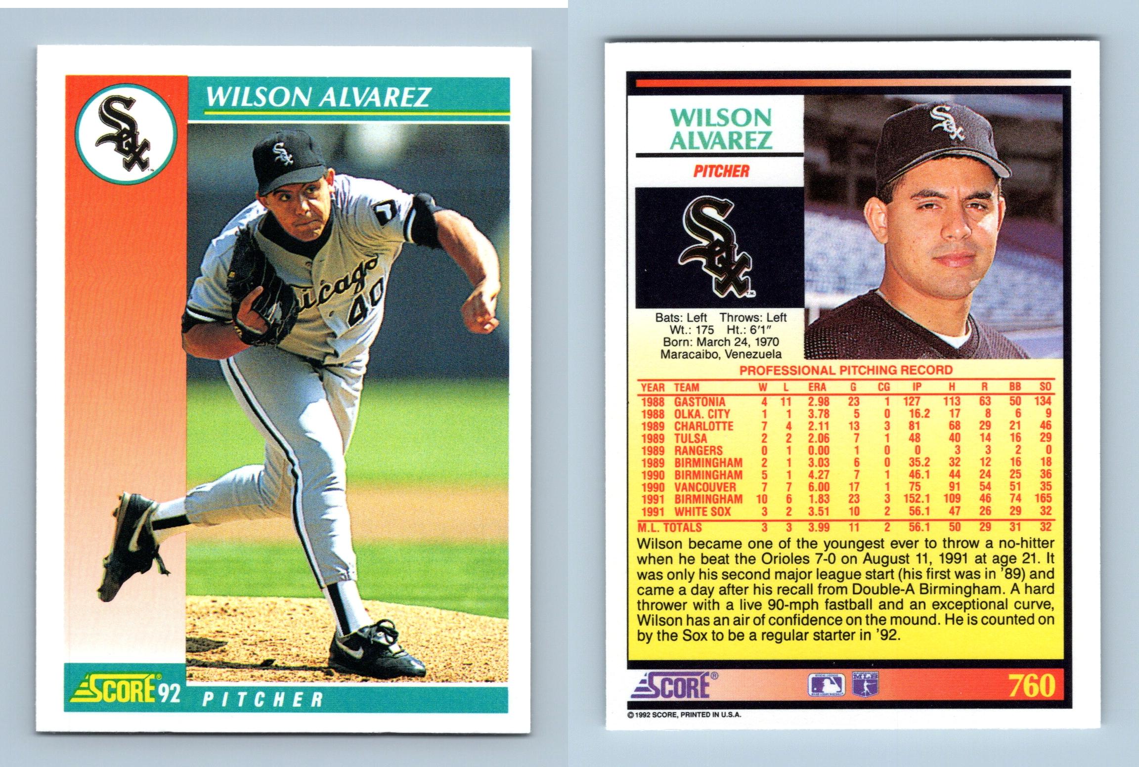 Wilson Alvarez - White Sox - #760 Score 1992 Baseball Trading Card