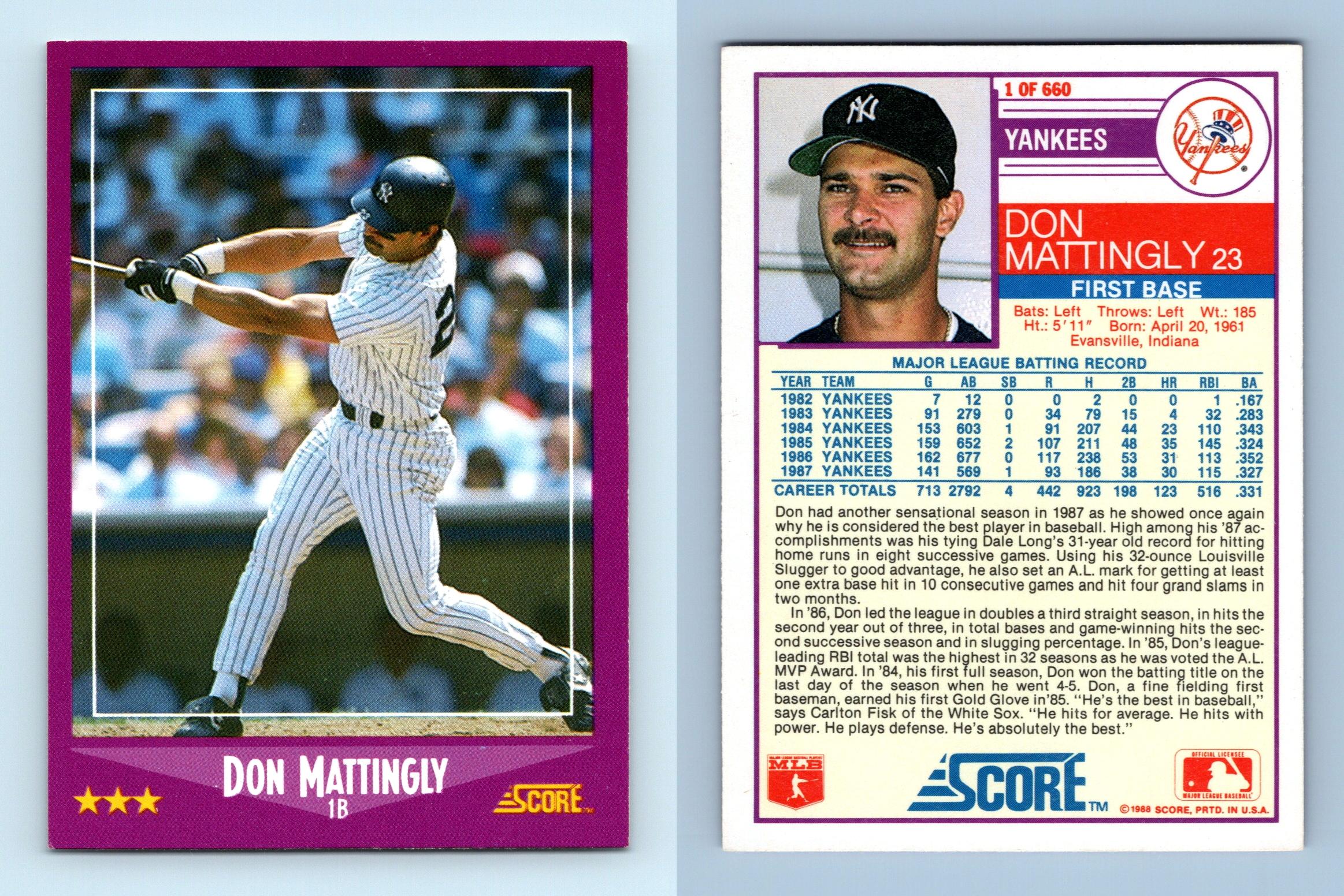 Don Mattingly - Yankees #1 Score 1988 Baseball Trading Card