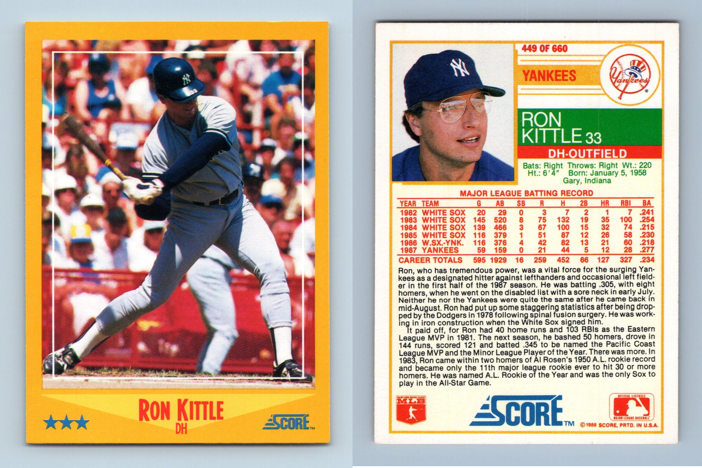Ron Kittle - Yankees #449 Score 1988 Baseball Trading Card
