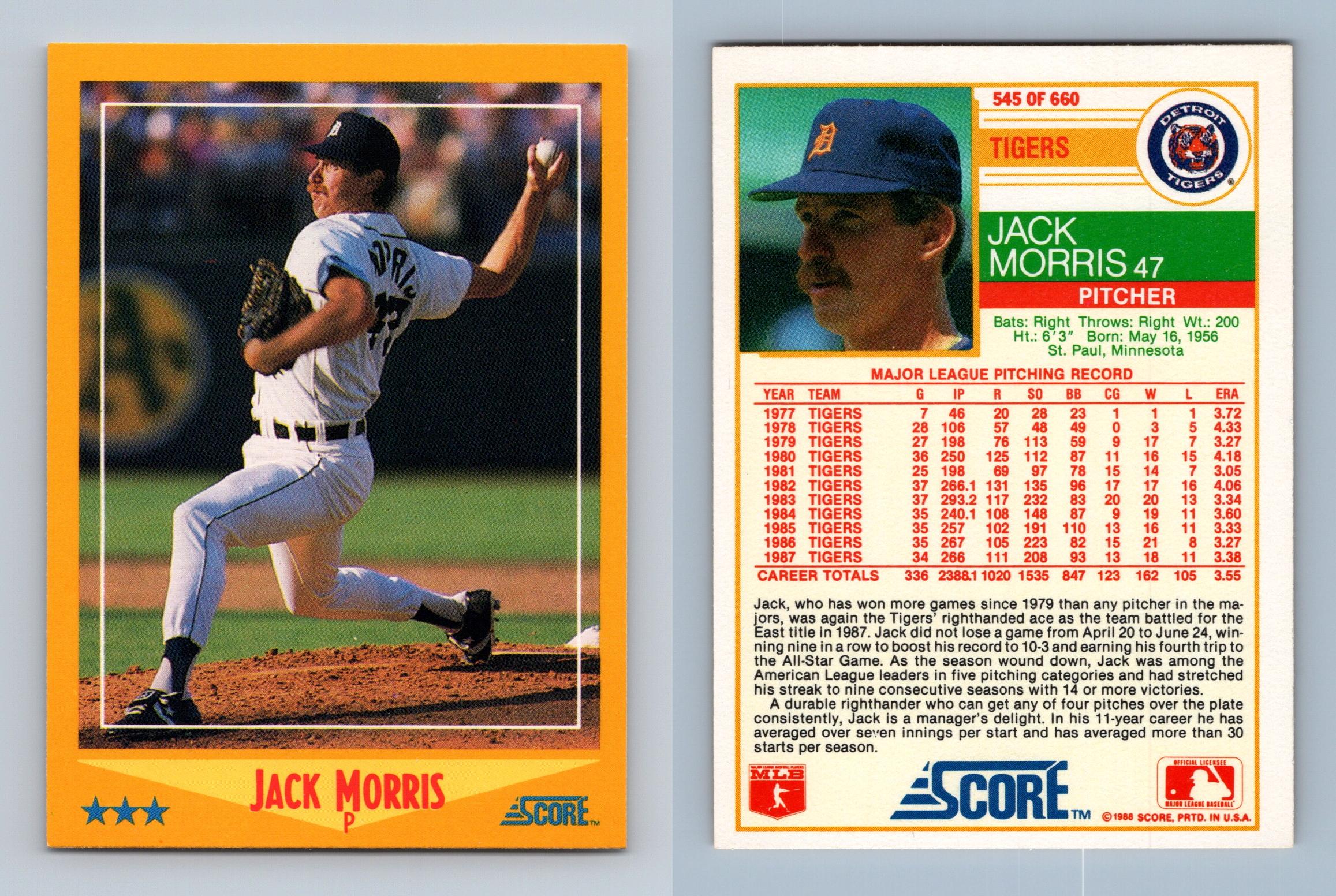 Jack Morris - Tigers #545 Score 1988 Baseball Trading Card