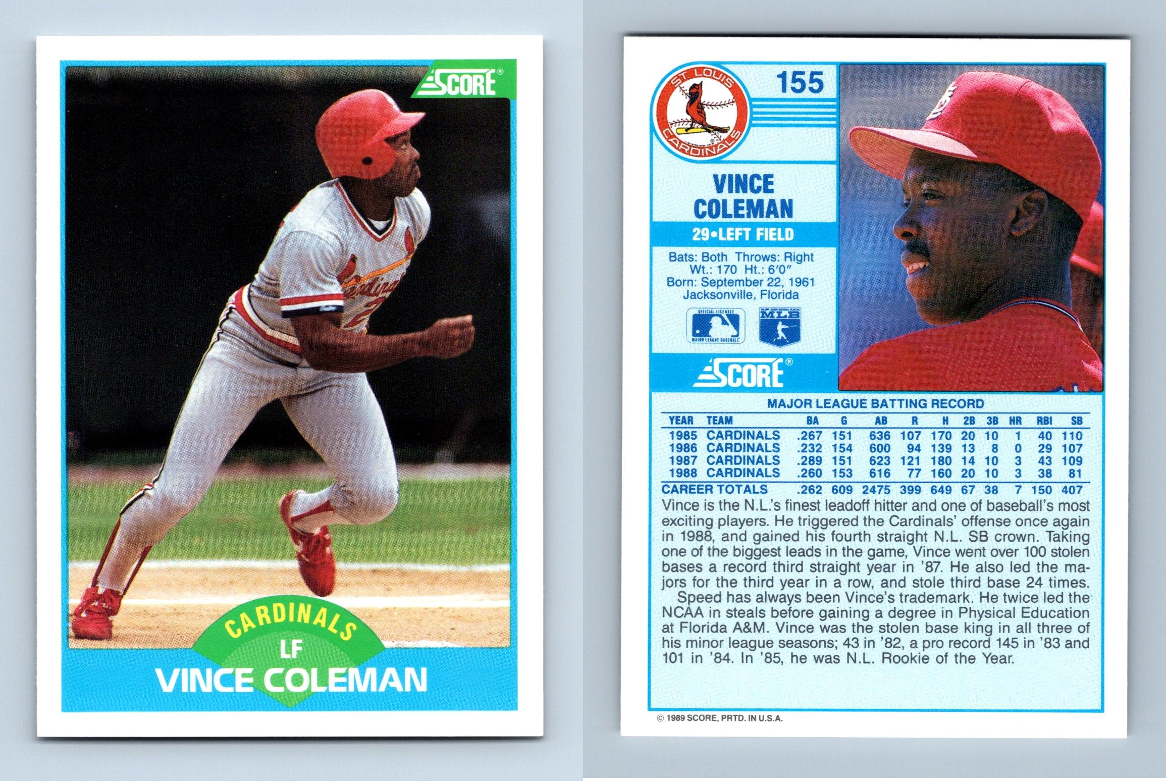 Vince Coleman - Cardinals #155 Score 1989 Baseball Trading Card