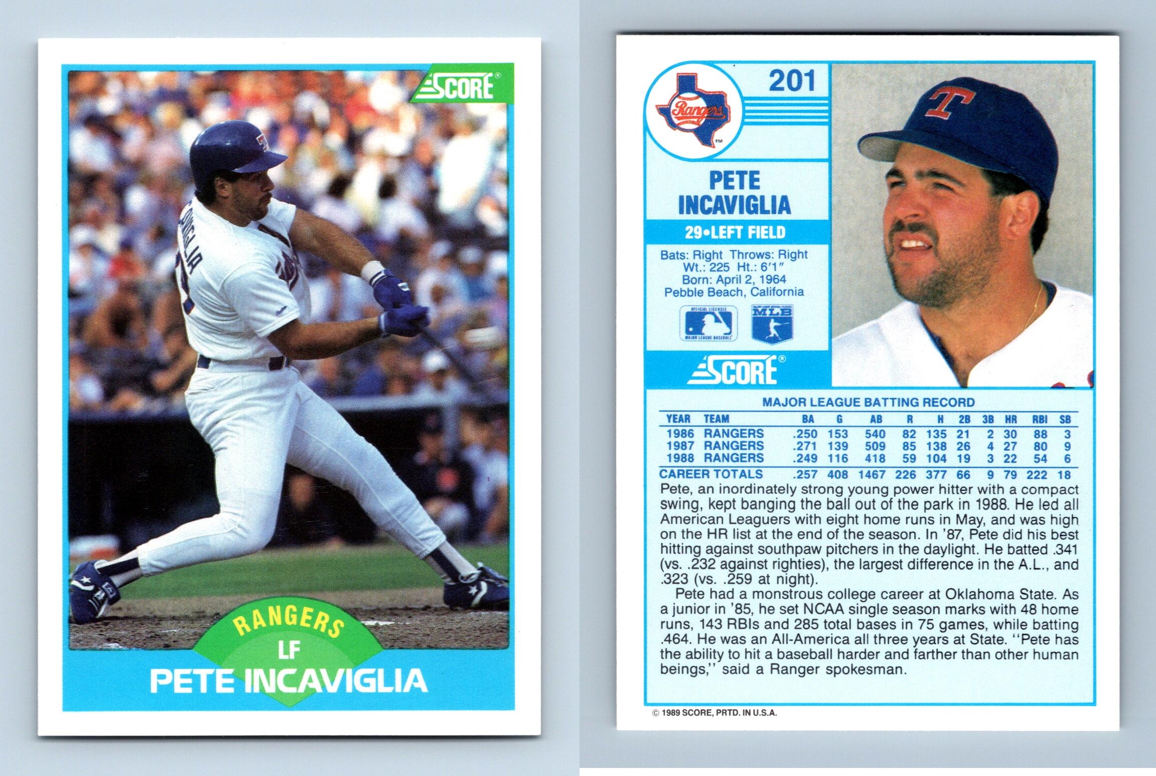 Pete Incaviglia - Rangers #201 Score 1989 Baseball Trading Card