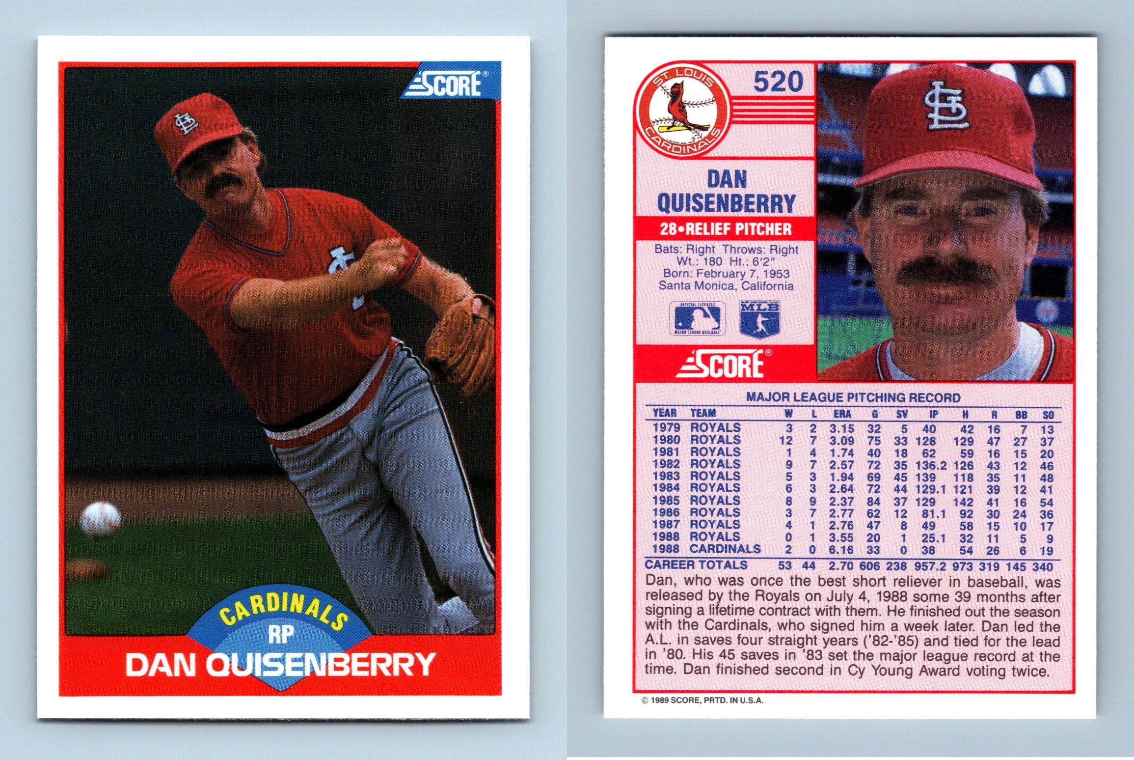 Dan Quisenberry - Cardinals #520 Score 1989 Baseball Trading Card