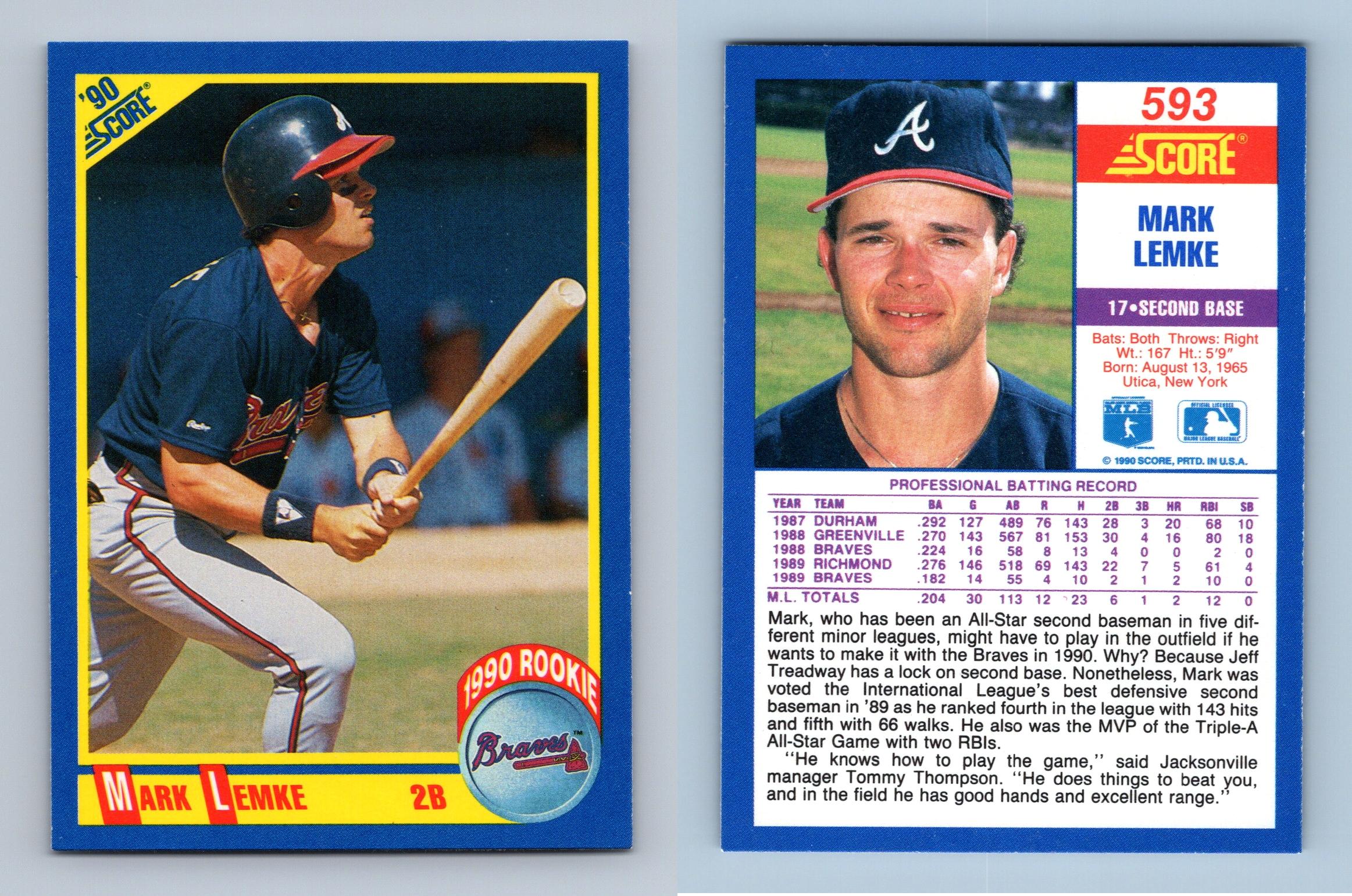 Mark Lemke - Braves #593 Score 1990 Baseball Trading Card