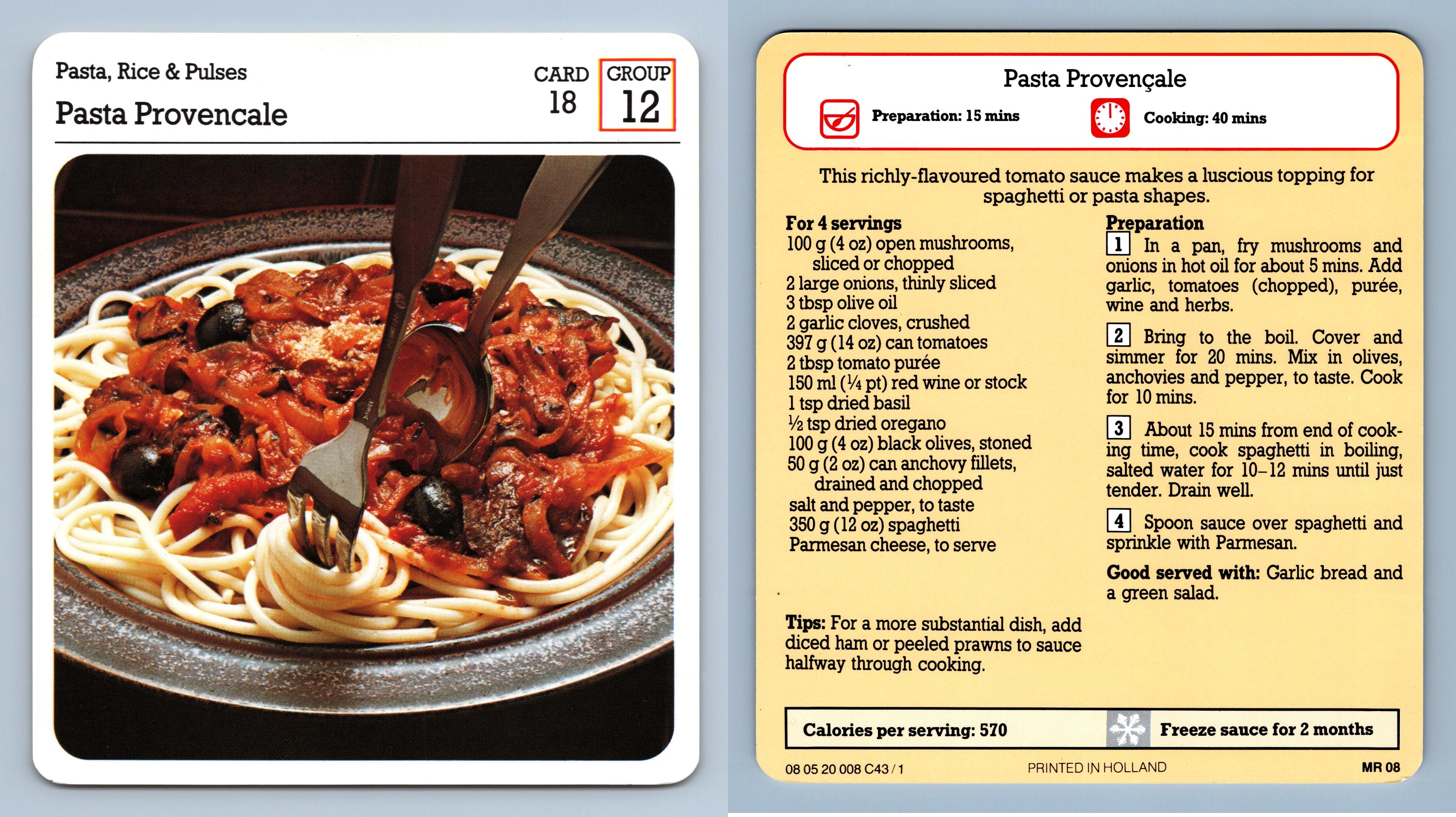 Pasta Provencale #18 - Pasta - My Favourite Recipes Cardmark Card