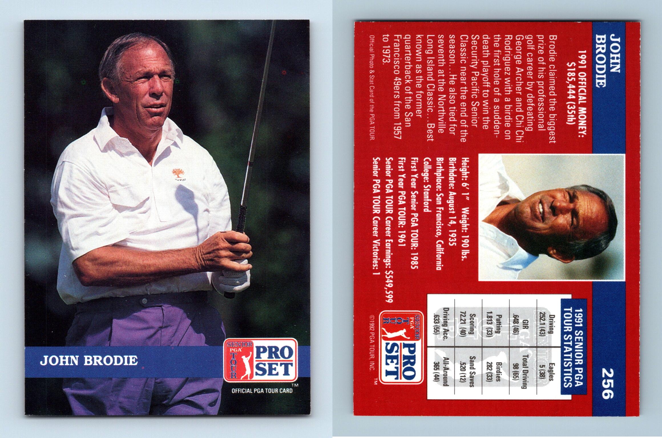 John Brodie 256 PGA Tour 1992 Pro Set Trading Card