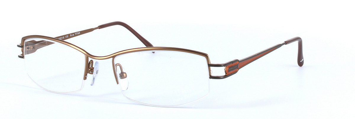 L'ART (1303-003) Brown Semi Rimless Rectangular Titanium Glasses - Image View 1