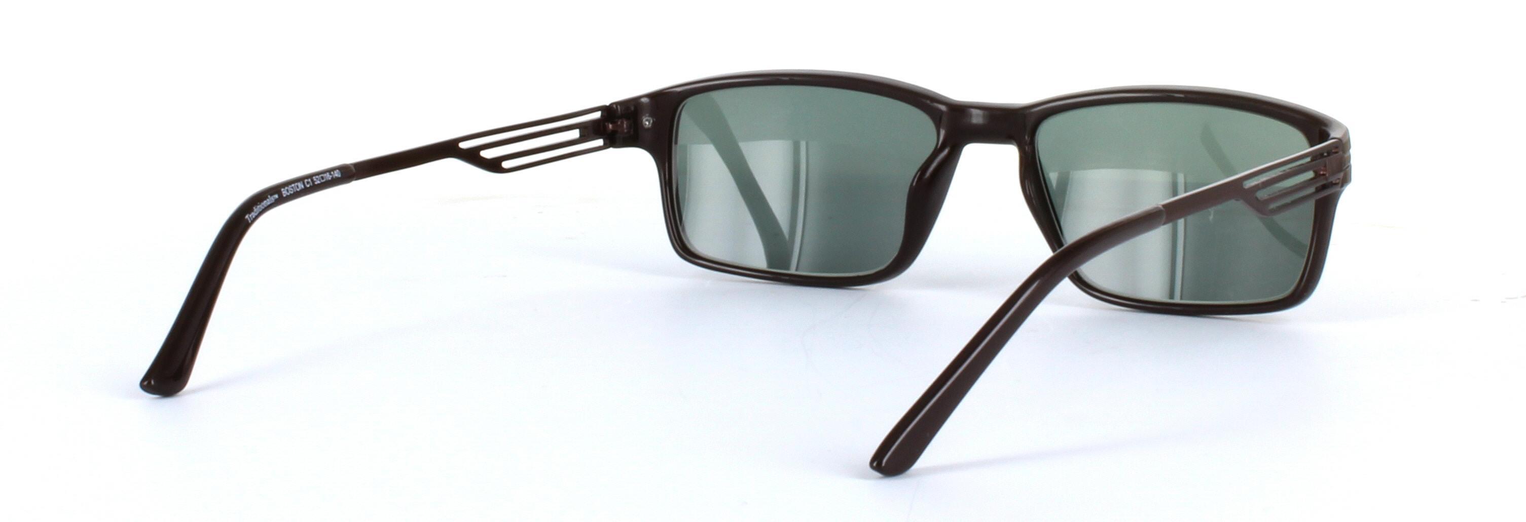 Boston Brown Full Rim Rectangular Plastic Sunglasses - Image View 4