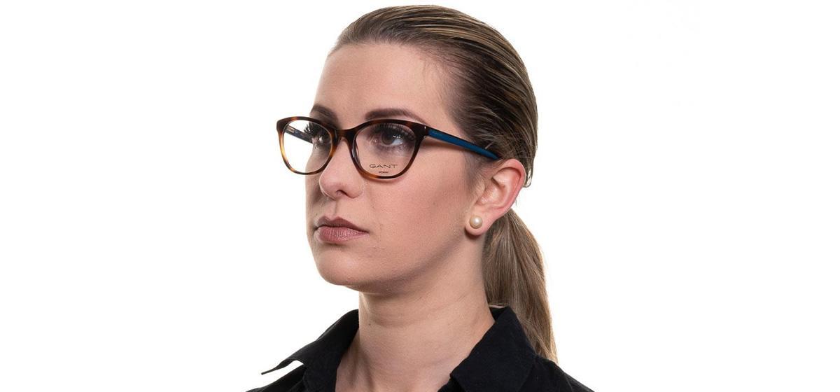 Female wearing GANT (4084-053) Brown Full Rim Acetate Glasses