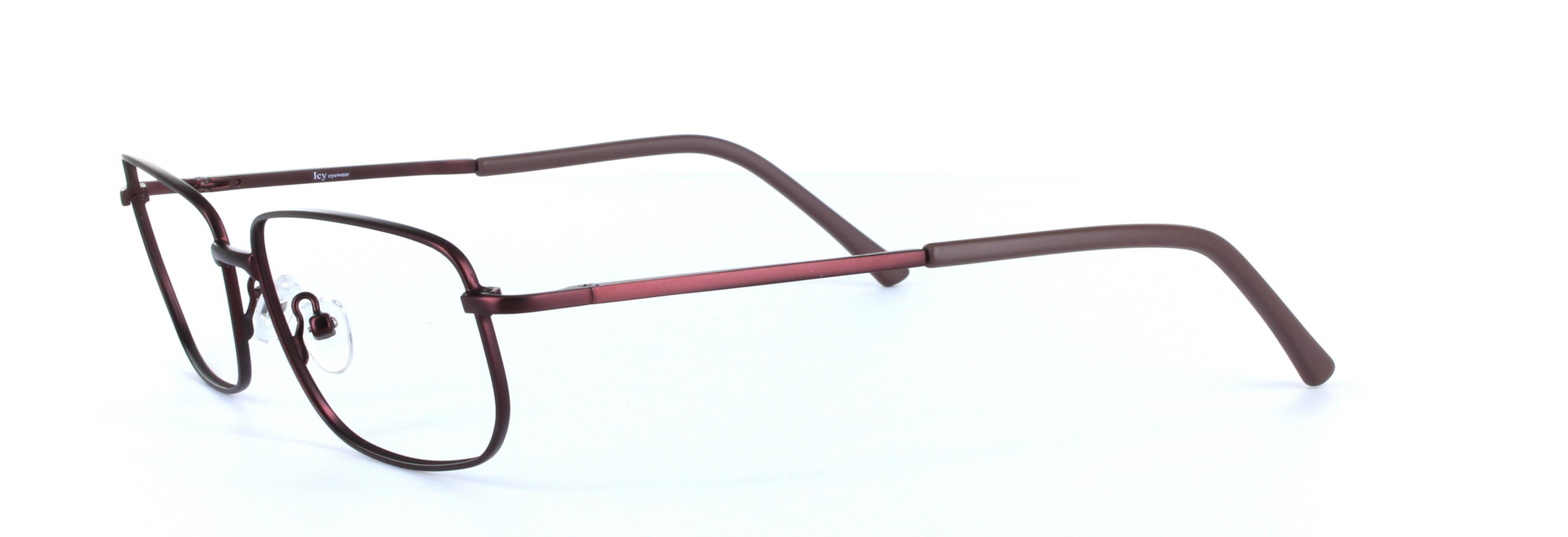 Alex Burgundy Full Rim Rectangular Metal Glasses - Image View 2