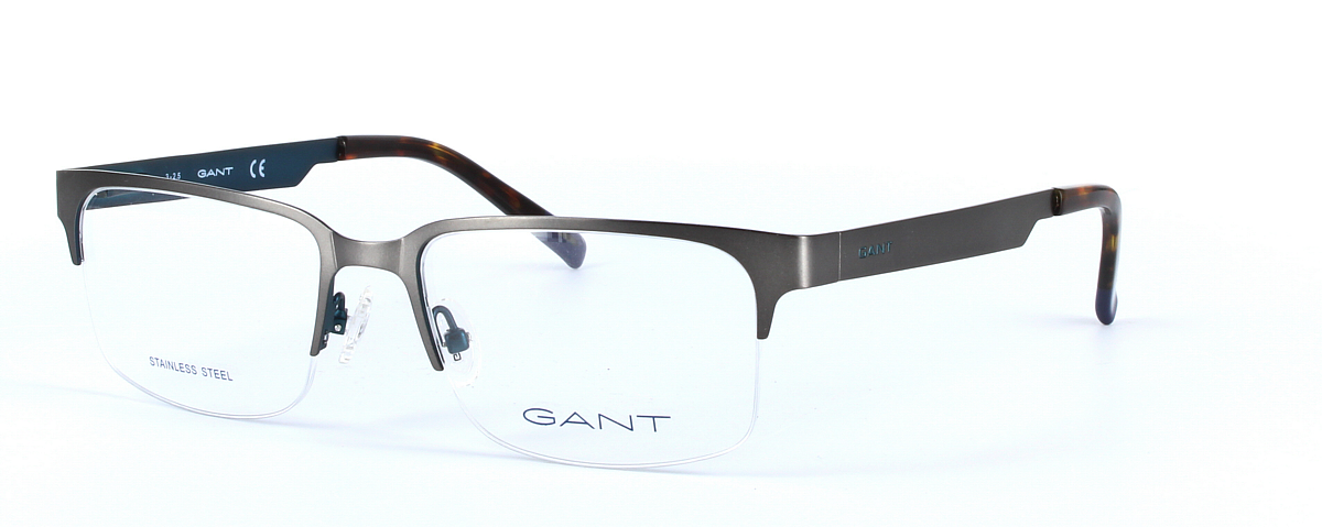 GANT (GA3077-009) Gunmetal Semi Rimless Oval Rectangular Metal Glasses - Image View 1