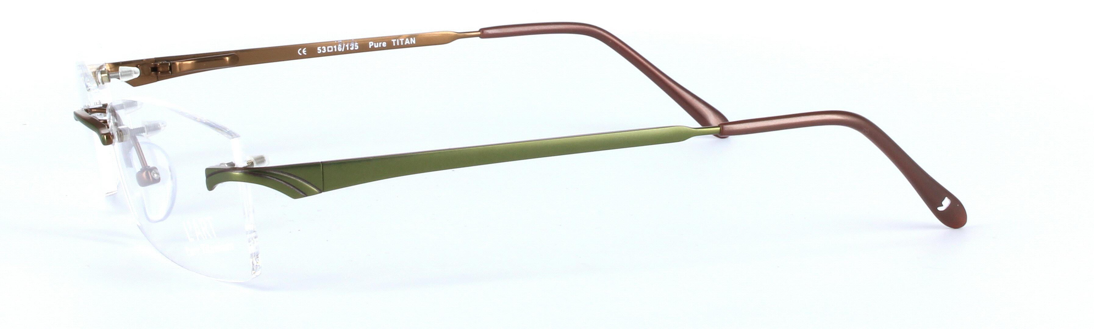 L'ART (1336-002) Olive Green Rimless Rectangular Titanium Glasses - Image View 2