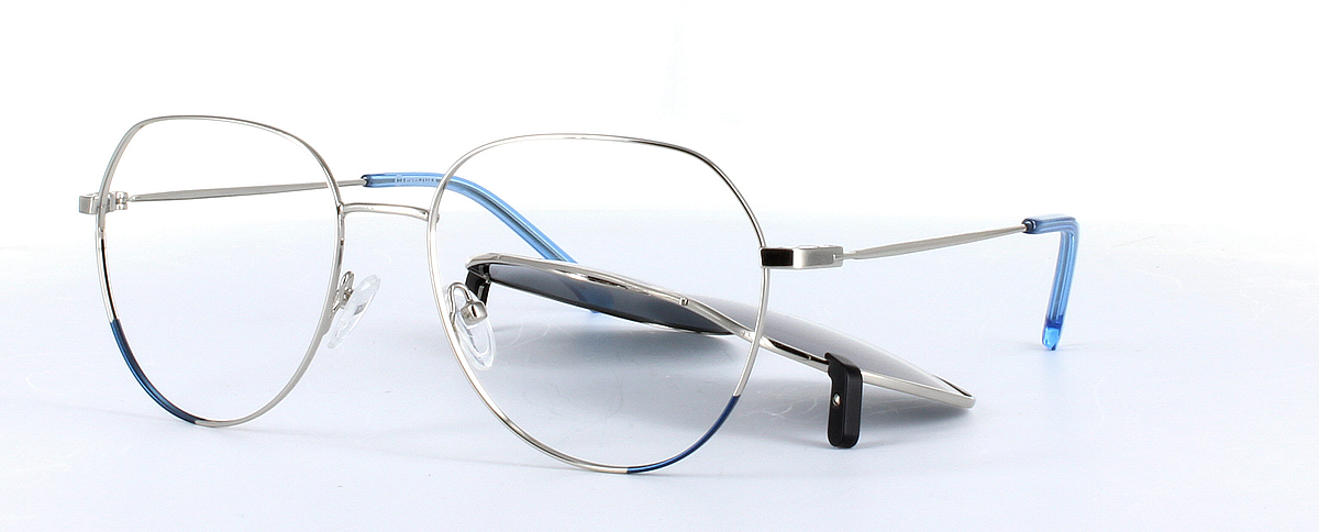 Eyecroxx 612-C3 Silver and Blue Full Rim Metal Glasses - Image View 1