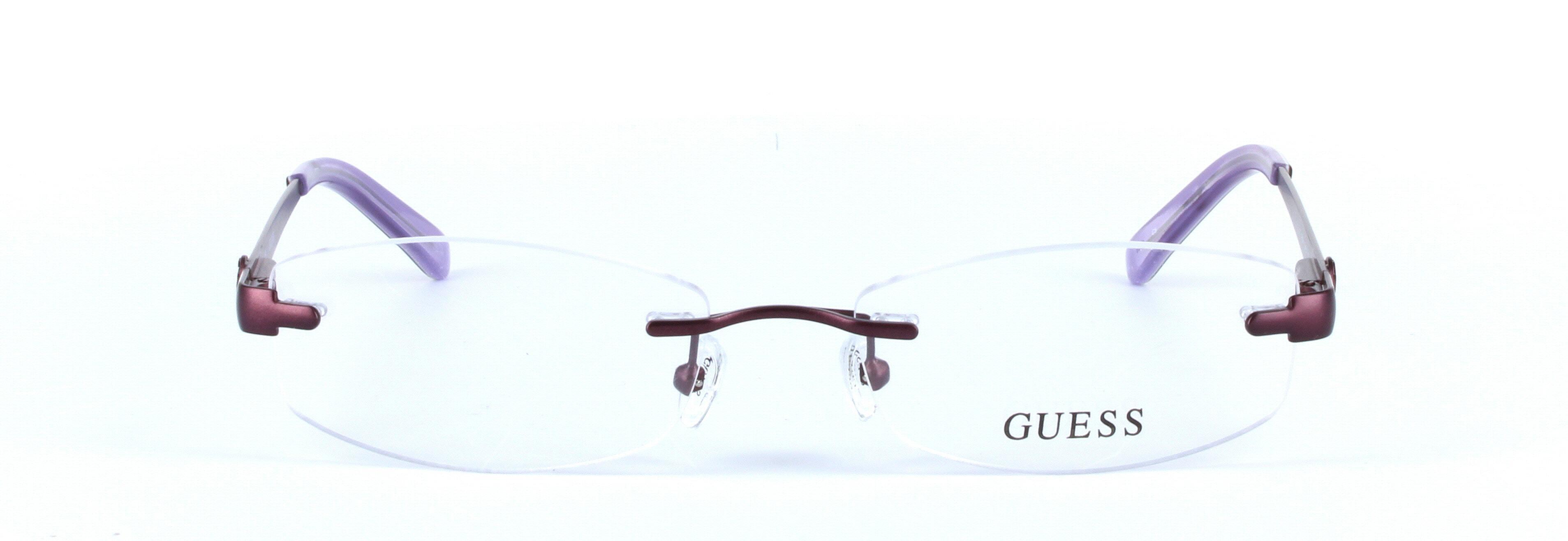 GUESS (GU2337-PUR) Purple Rimless Oval Rectangular Metal Glasses - Image View 5