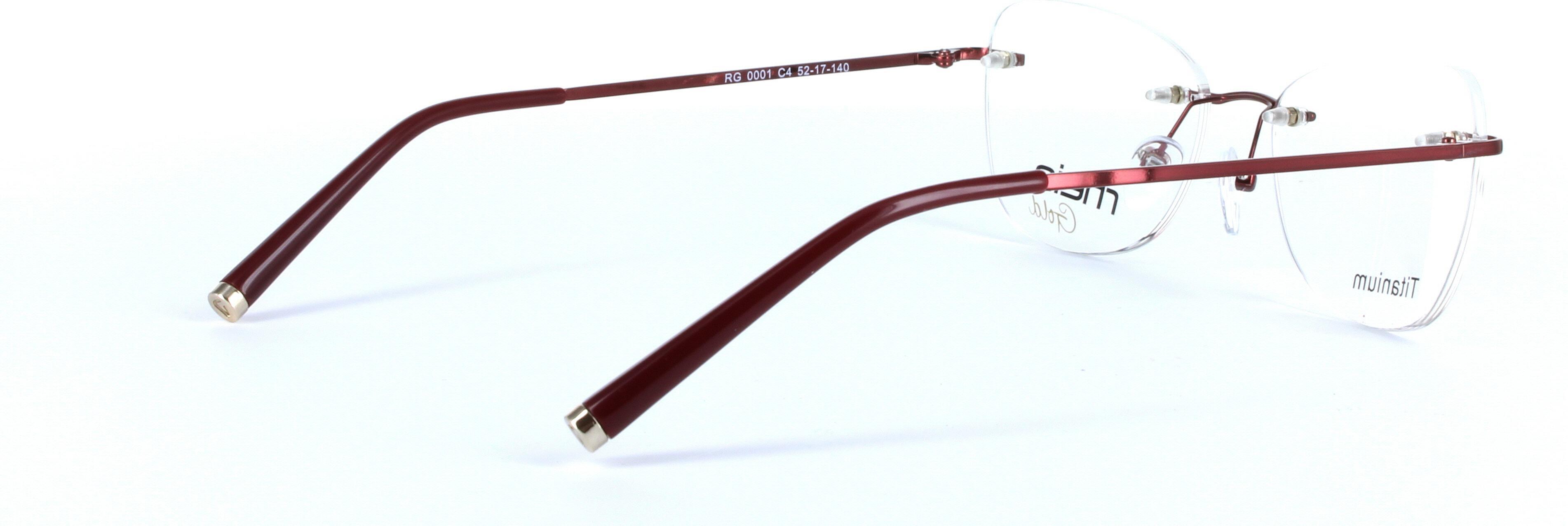 Hope Titanium Burgundy Rimless Rectangular Titanium Glasses - Image View 4