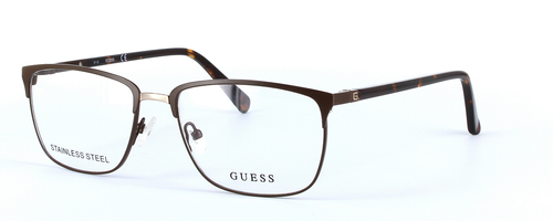 GUESS (GU1890-049) Brown Full Rim Oval Rectangular Metal Glasses - Image View 1