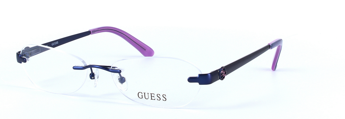 GUESS (GU2338-BLU) Blue Rimless Oval Rectangular Metal Glasses - Image View 1
