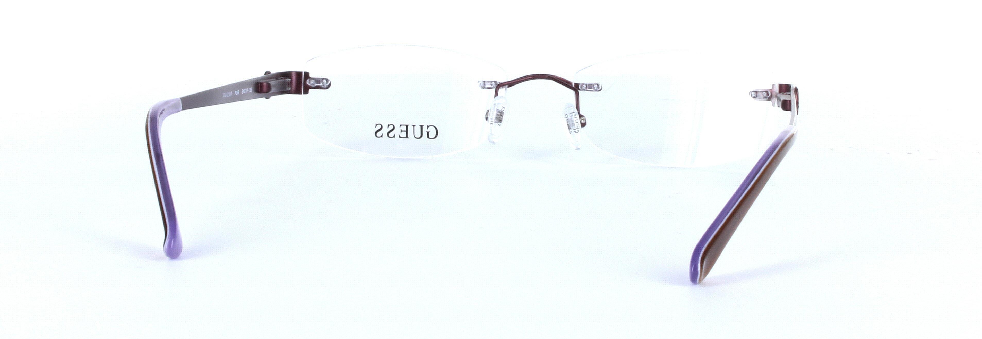 GUESS (GU2337-PUR) Purple Rimless Oval Rectangular Metal Glasses - Image View 3