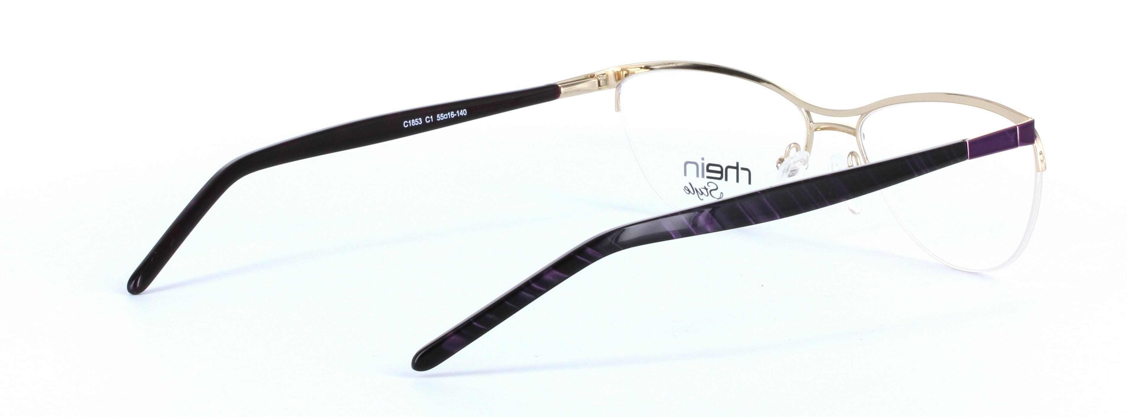 Agora Purple Semi Rimless Oval Metal Glasses - Image View 4