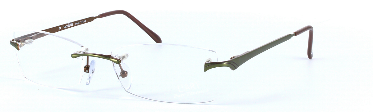 L'ART (1336-002) Olive Green Rimless Rectangular Titanium Glasses - Image View 1