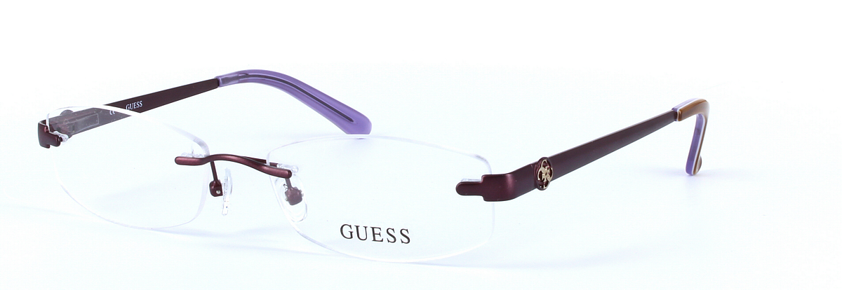 GUESS (GU2337-PUR) Purple Rimless Oval Rectangular Metal Glasses - Image View 1