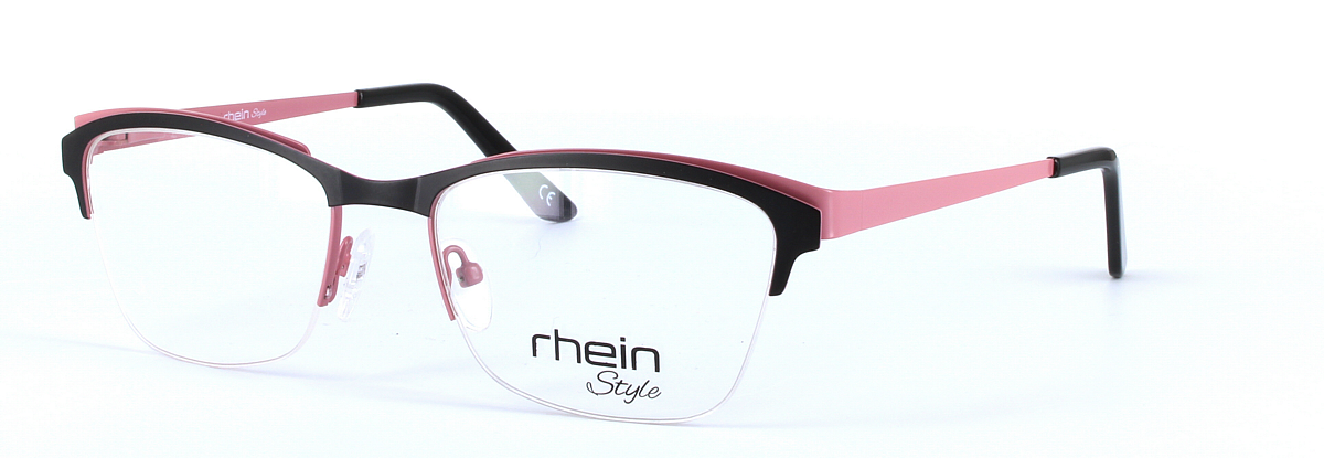 Andrea Black and Pink Semi Rimless Oval Metal Glasses - Image View 1