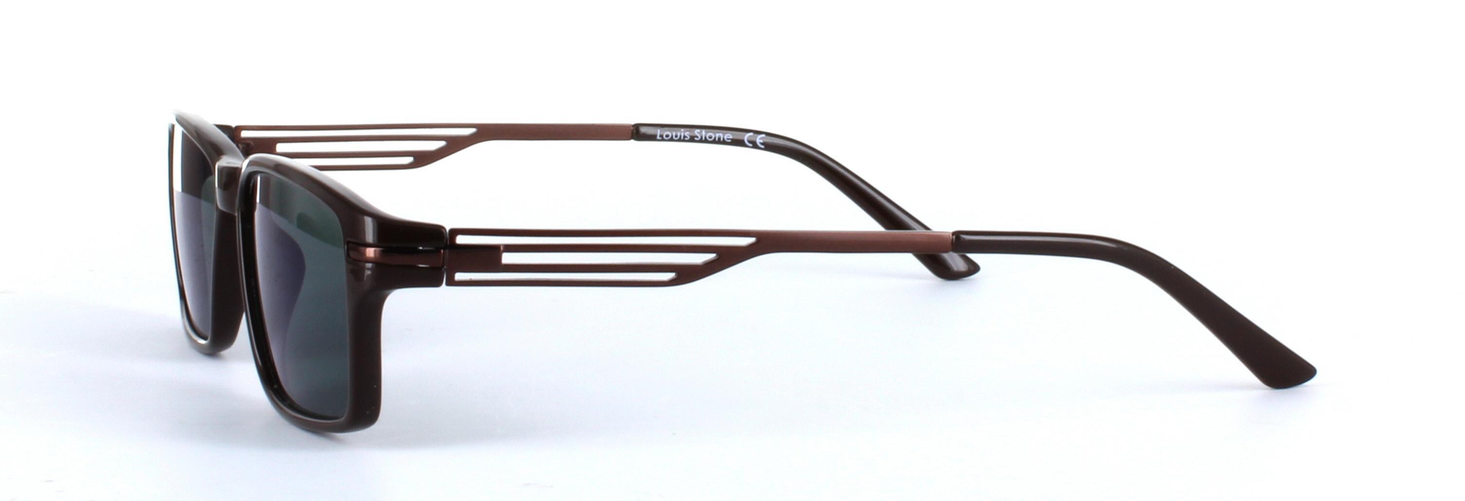 Boston Brown Full Rim Rectangular Plastic Sunglasses - Image View 2