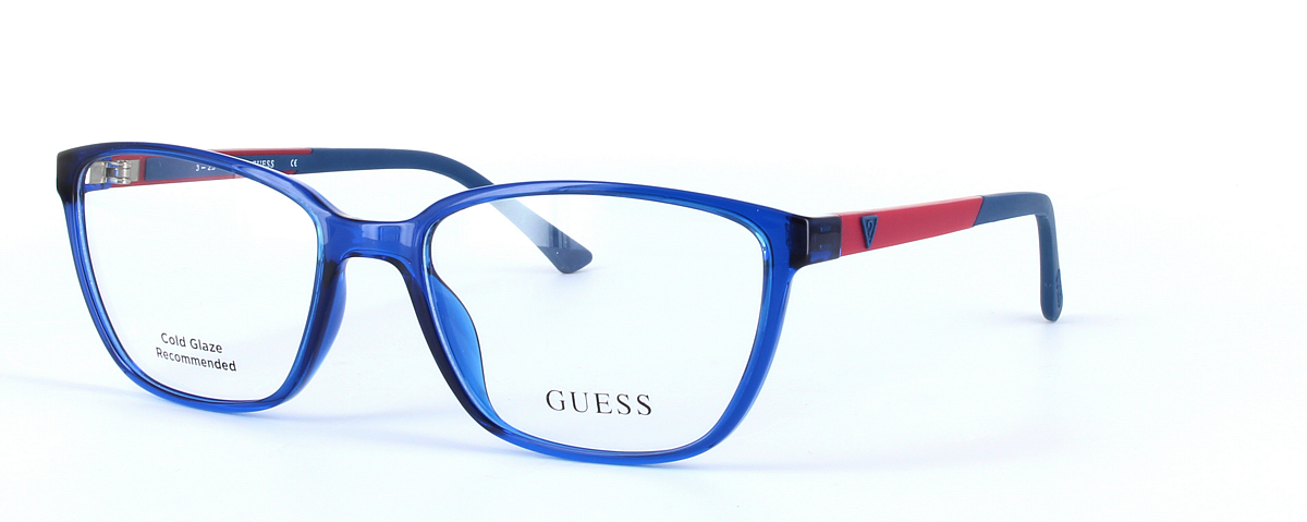 GUESS (GU2496-090) Blue Full Rim Oval Rectangular Acetate Glasses - Image View 1