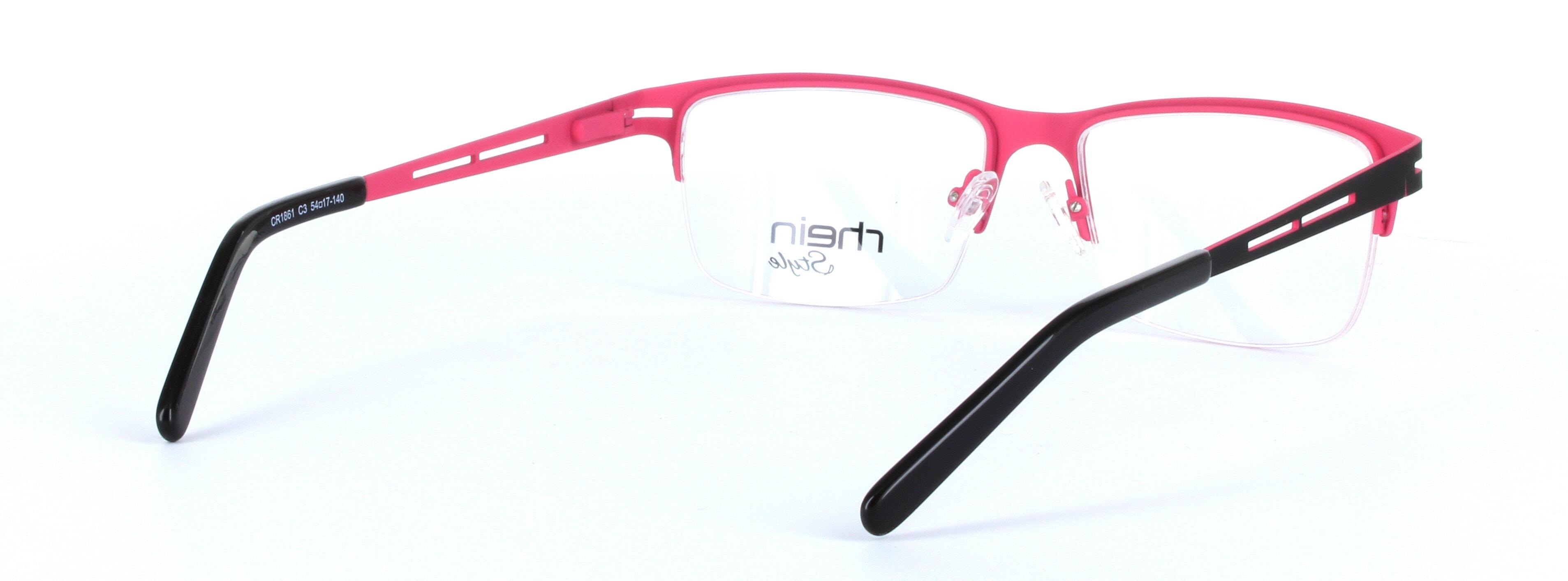 Curtis Black and Pink Semi Rimless Rectangular Metal Glasses - image View 4